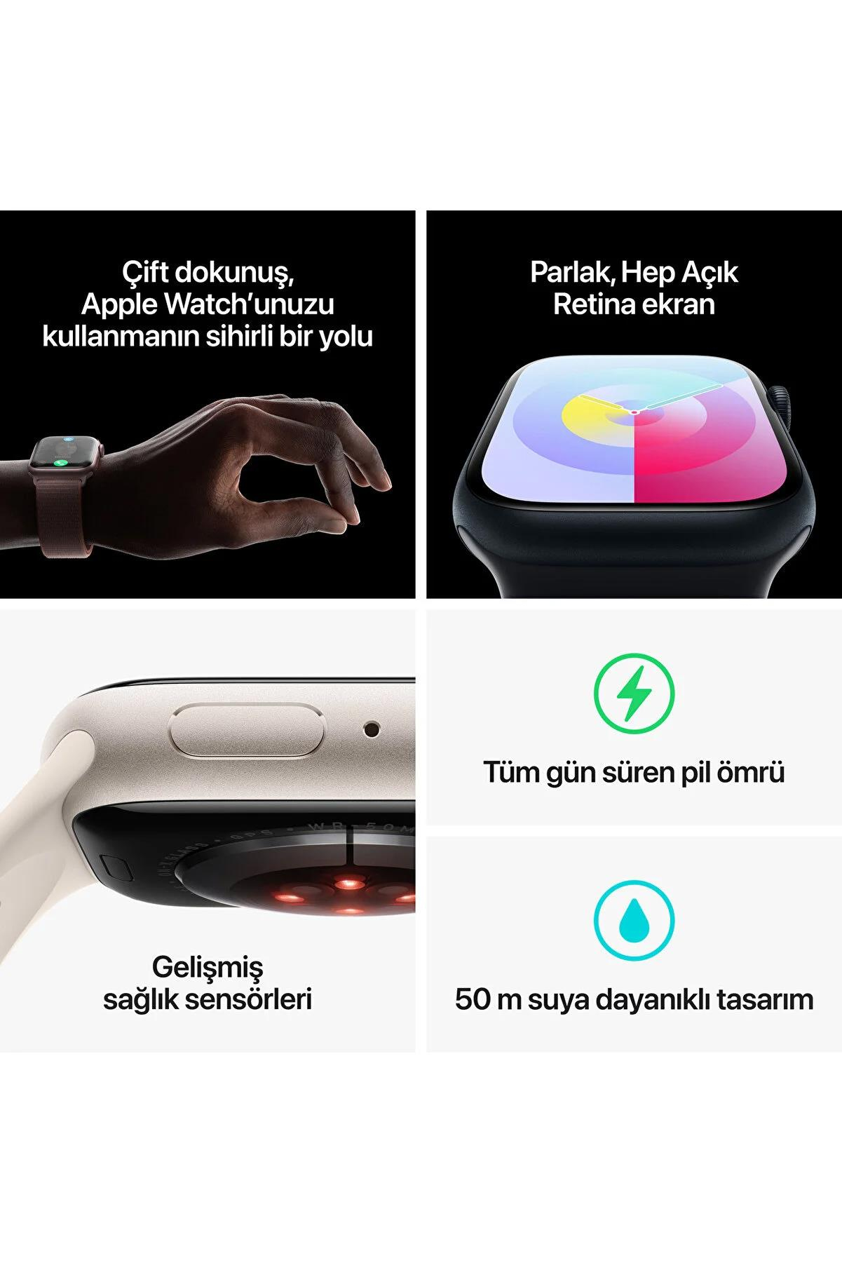 Apple Watch Series 9 GPS 41mm Yıldız Işığı Alüminyum Kasa ve Yıldız Işığı Spor Kordon S-M