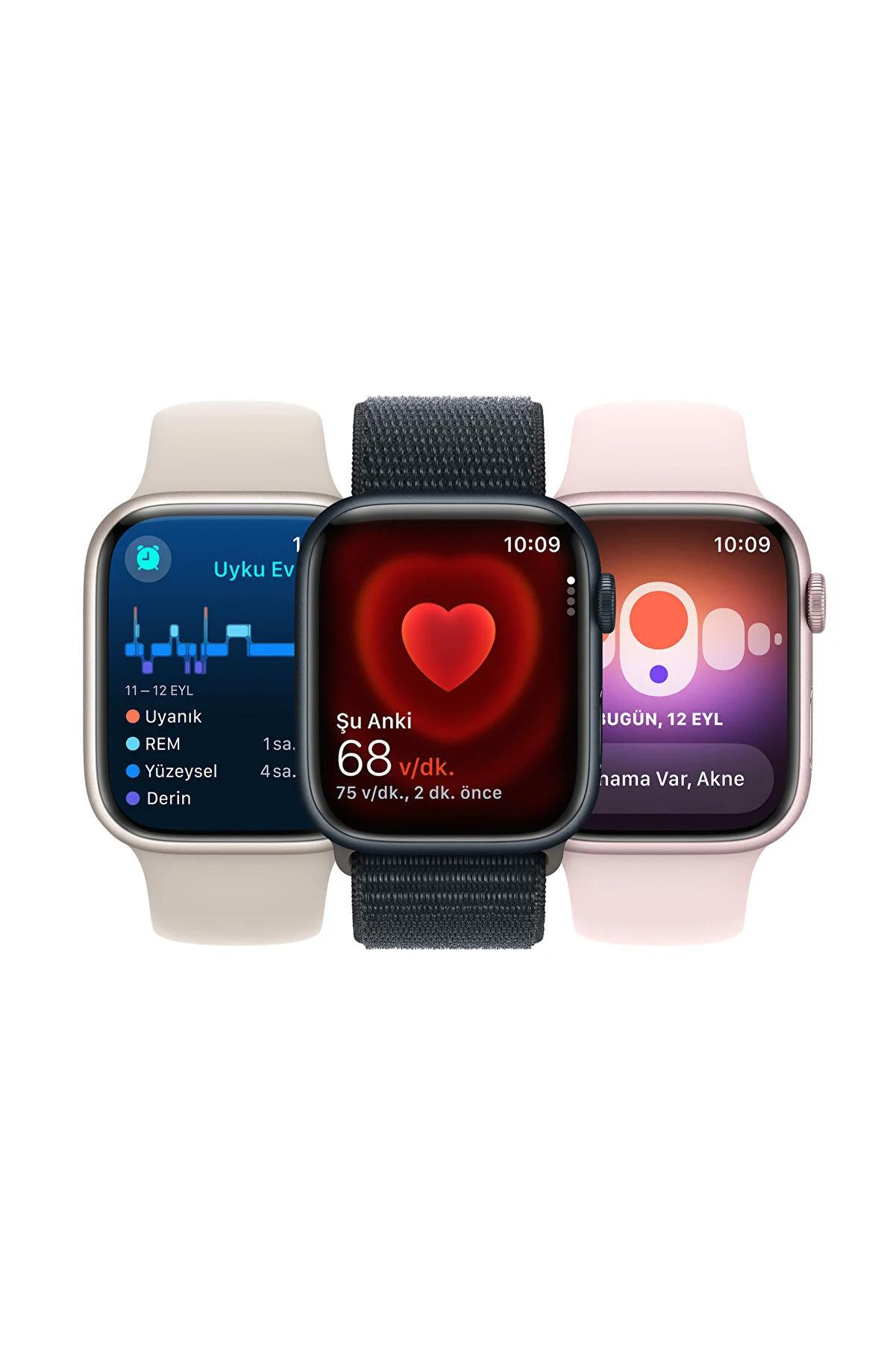 Apple Watch Series 9 GPS 41mm Yıldız Işığı Alüminyum Kasa ve Yıldız Işığı Spor Kordon S-M