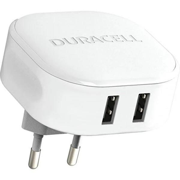 Duracell 24W 2xUSB 2X5V/2.4A Beyaz Telefon Tablet Şarj Başlığı
