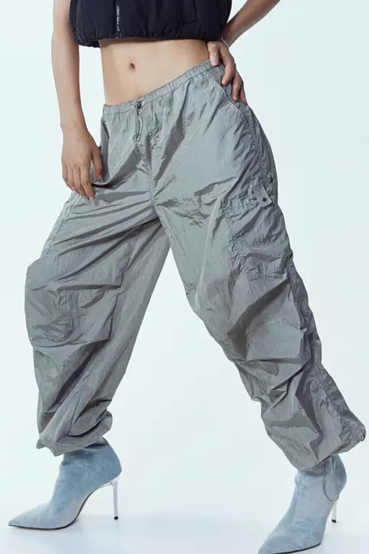 Gri Büzgülü Paraşüt Pantolon