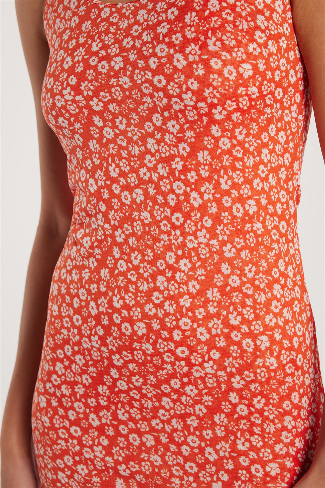 Kadın Slim Fit Dar Kesim Kalın Askılı U Yaka Baskılı Elbise
