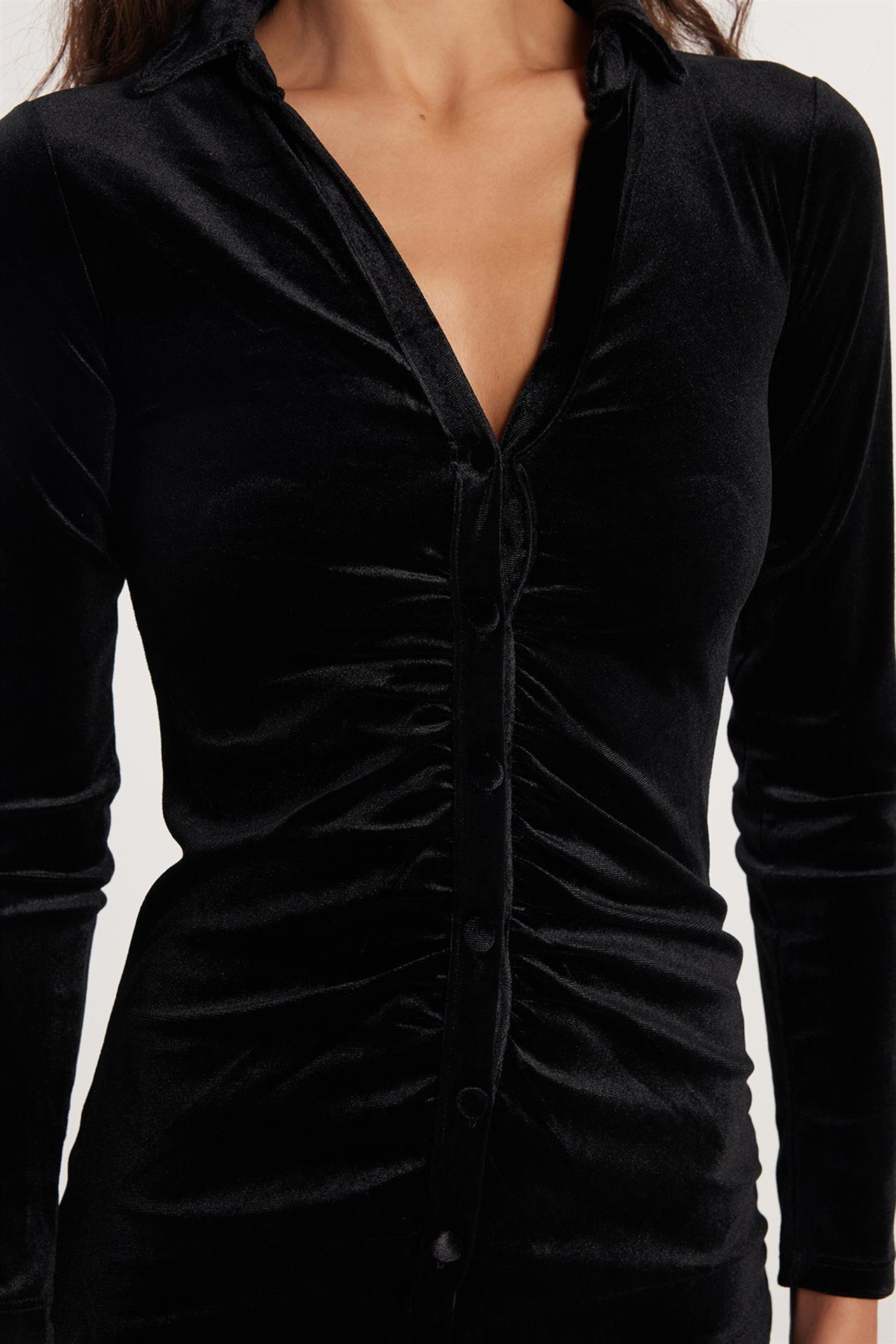 Kadın Slim Fit Dar Kesim Kısa Kol Siyah Mini Boy Elbise