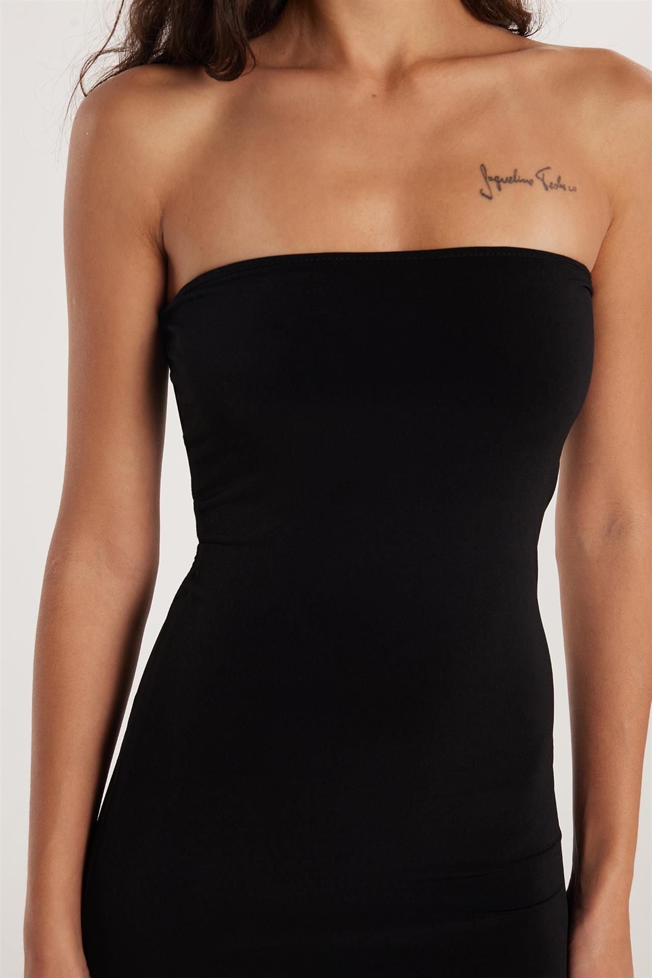 Kadın Slim Fit Dar Kesim Straplez Siyah Elbise