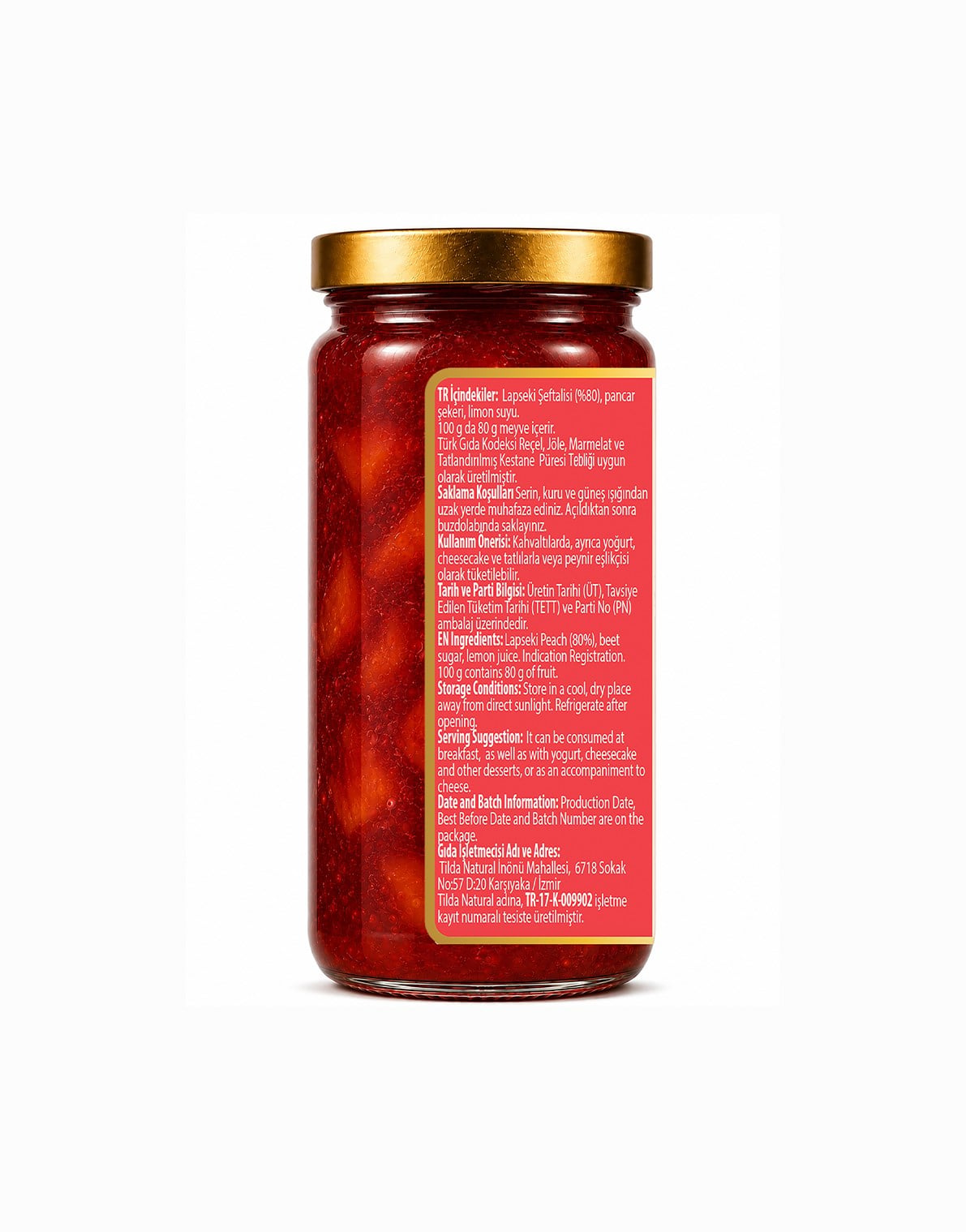 Lapseki Şeftali Reçeli (%80 Meyve) – 250 g