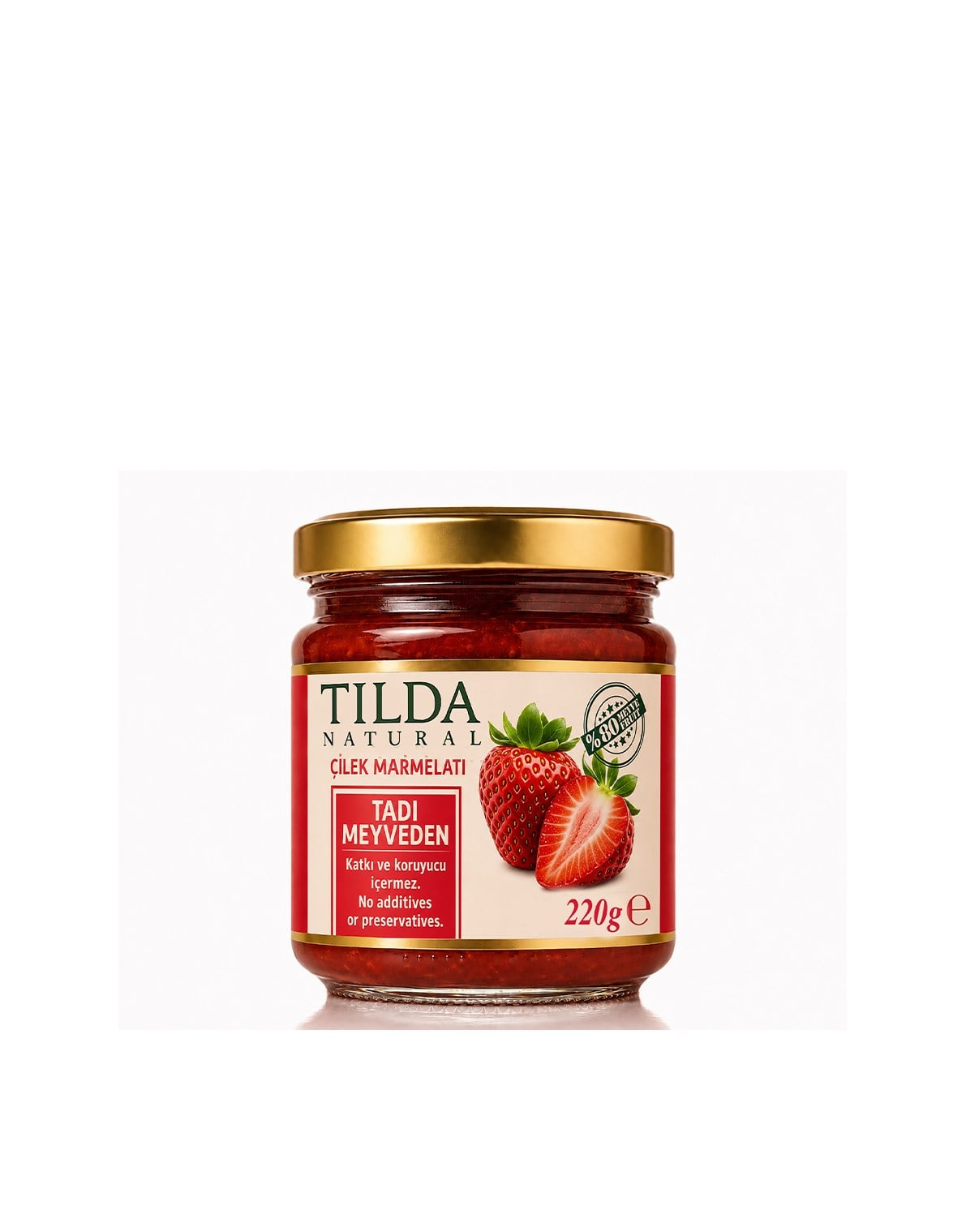 Şeker İlavesiz Çilek Marmelatı (%80 Meyve) – 220 g