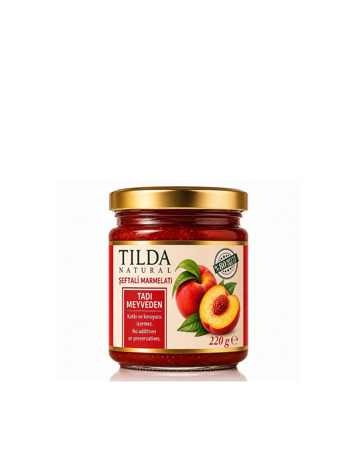 Şeker İlavesiz Şeftali Marmelatı (%80 Meyve) – 220 g