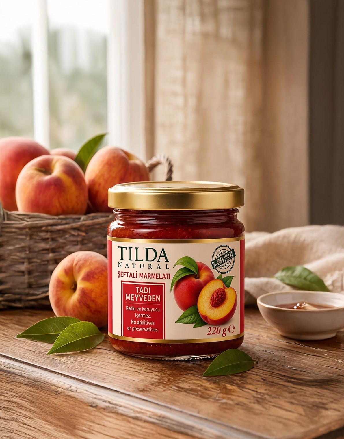 Şeker İlavesiz Şeftali Marmelatı (%80 Meyve) – 220 g