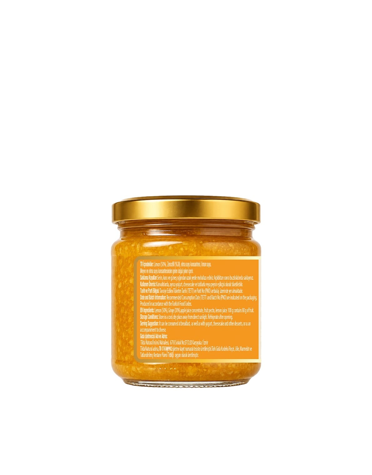 Şeker İlavesiz Zencefilli Limon Marmelatı (%80 Meyve)-220 g