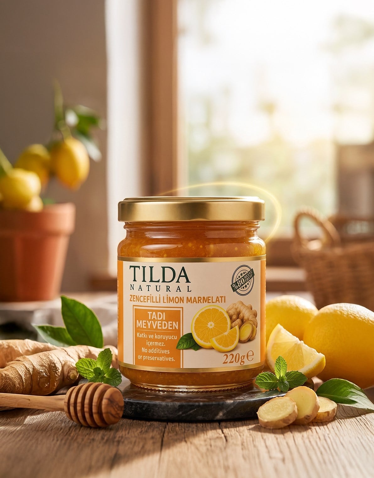 Şeker İlavesiz Zencefilli Limon Marmelatı (%80 Meyve)-220 g