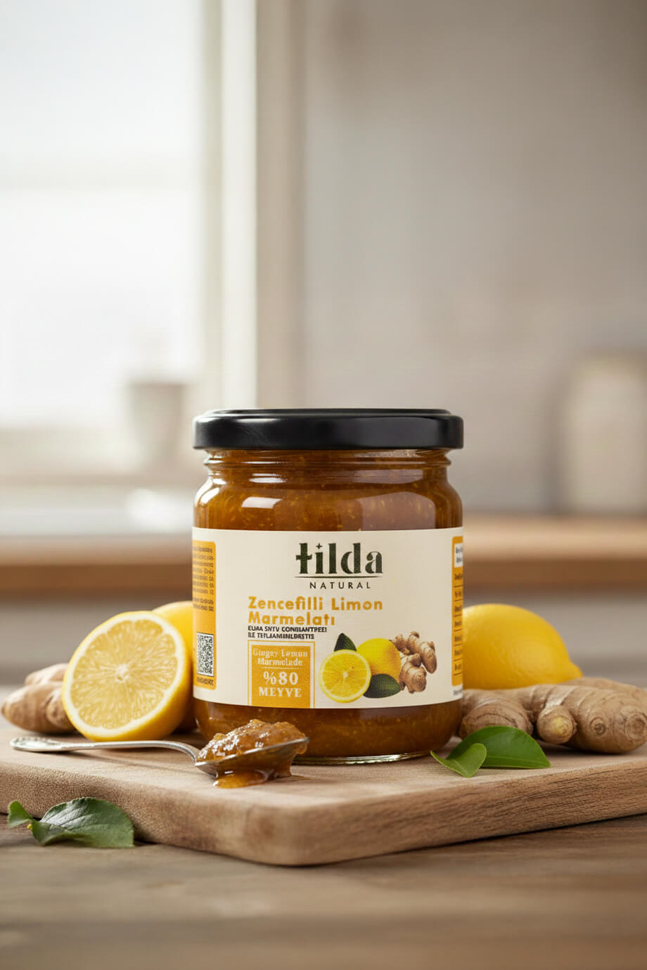 Şeker İlavesiz Zencefilli Limon Marmelatı (%80 Meyve)-220 g