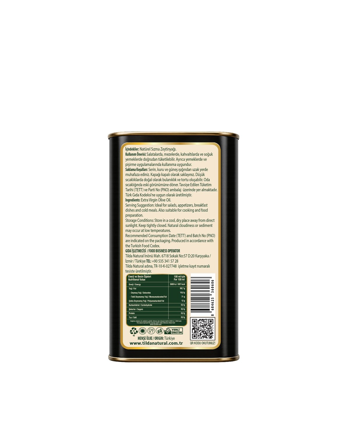 Tilda Erken Hasat Soğuk Sıkım Zeytinyağı Tnk 500 Ml