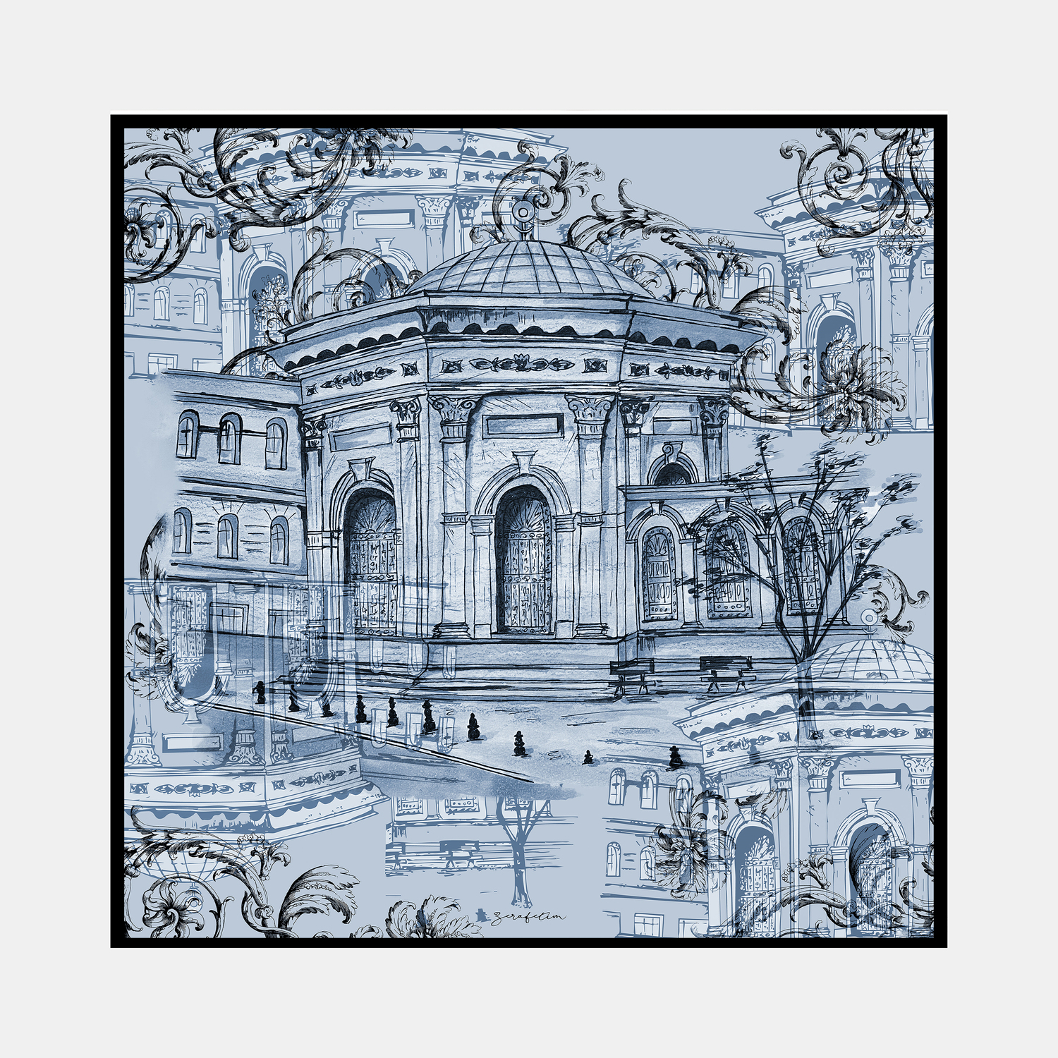 Art Draw Desen İpek Twill Eşarp