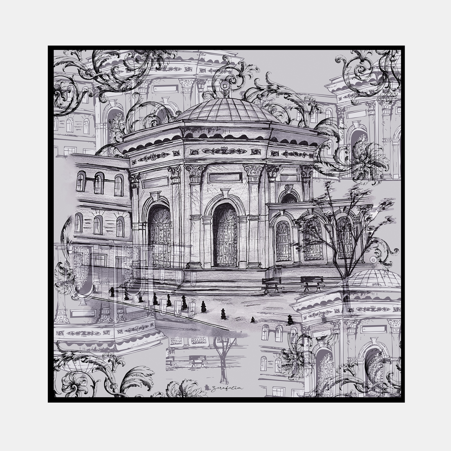 Art Draw Desen İpek Twill Eşarp
