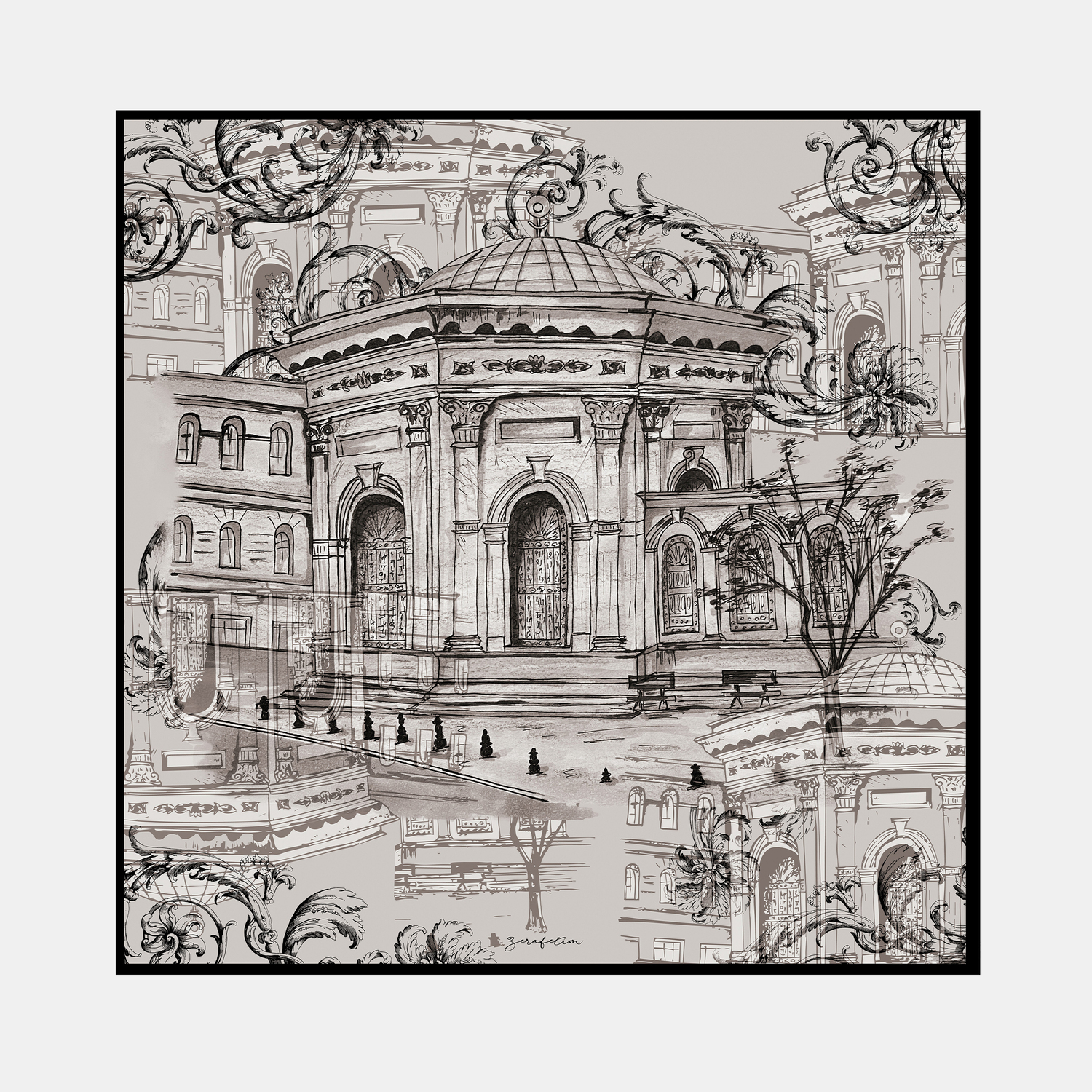 Art Draw Desen İpek Twill Eşarp