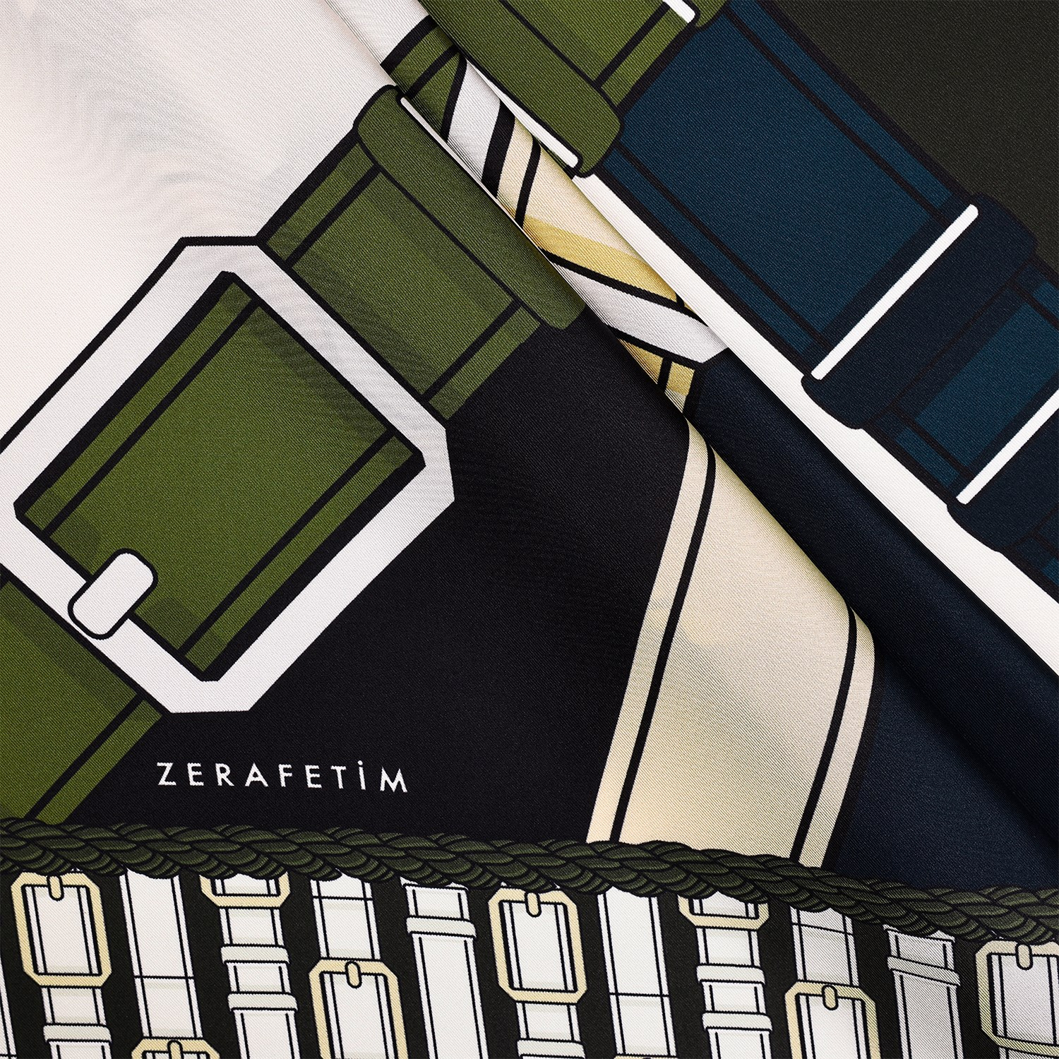 Çapraz Kemer Desen İpek Twill Eşarp