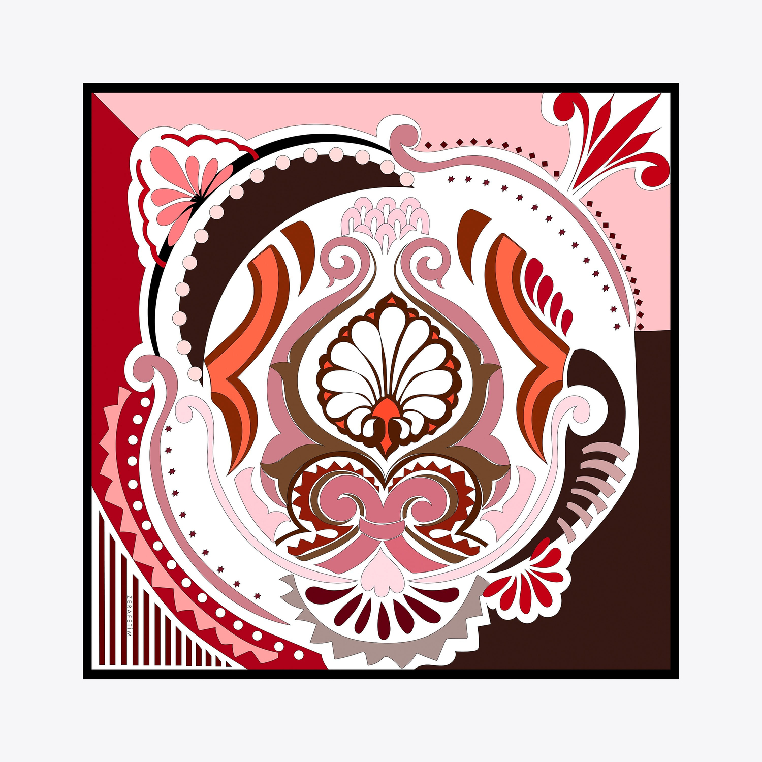 Damask Desen İpek Twill Eşarp