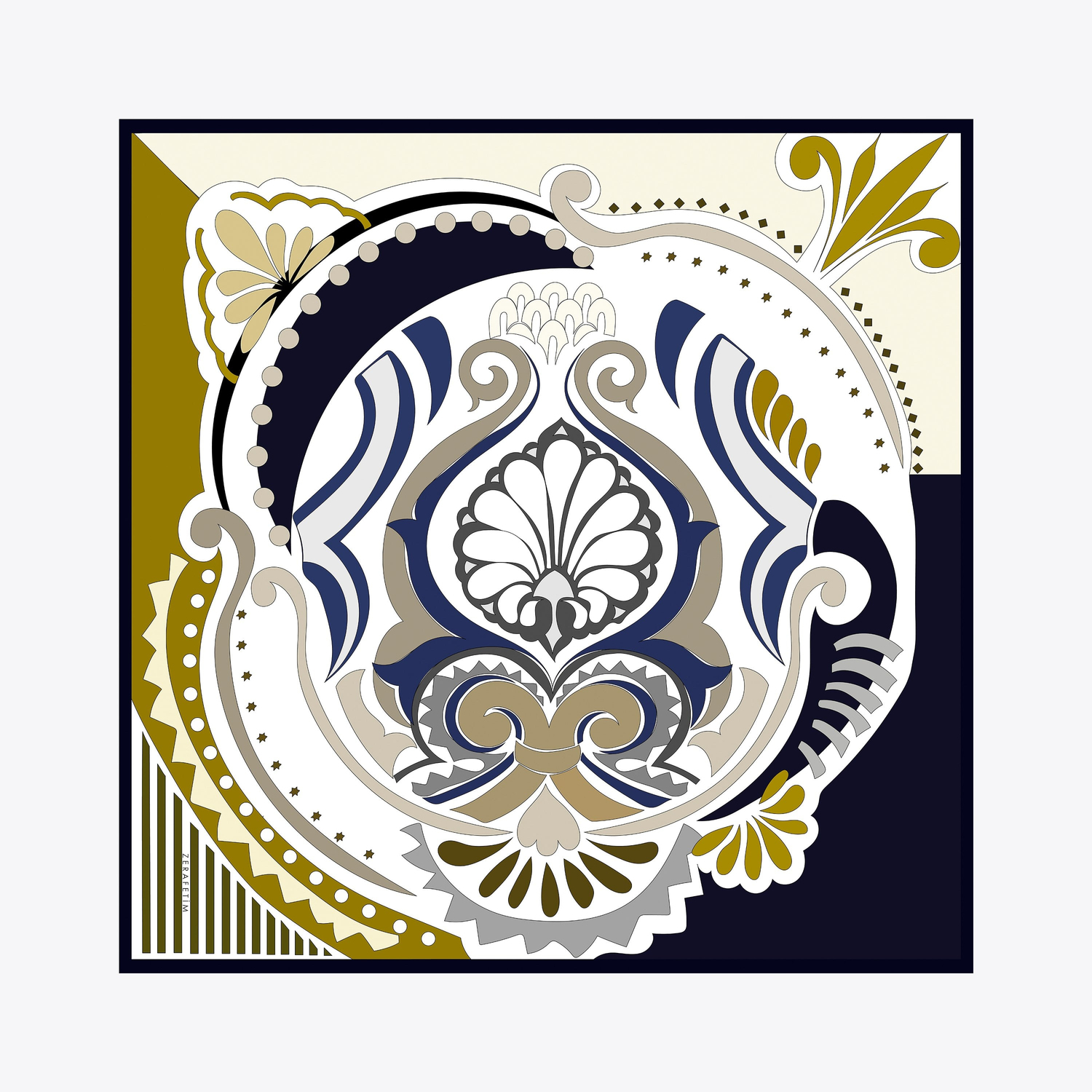 Damask Desen İpek Twill Eşarp