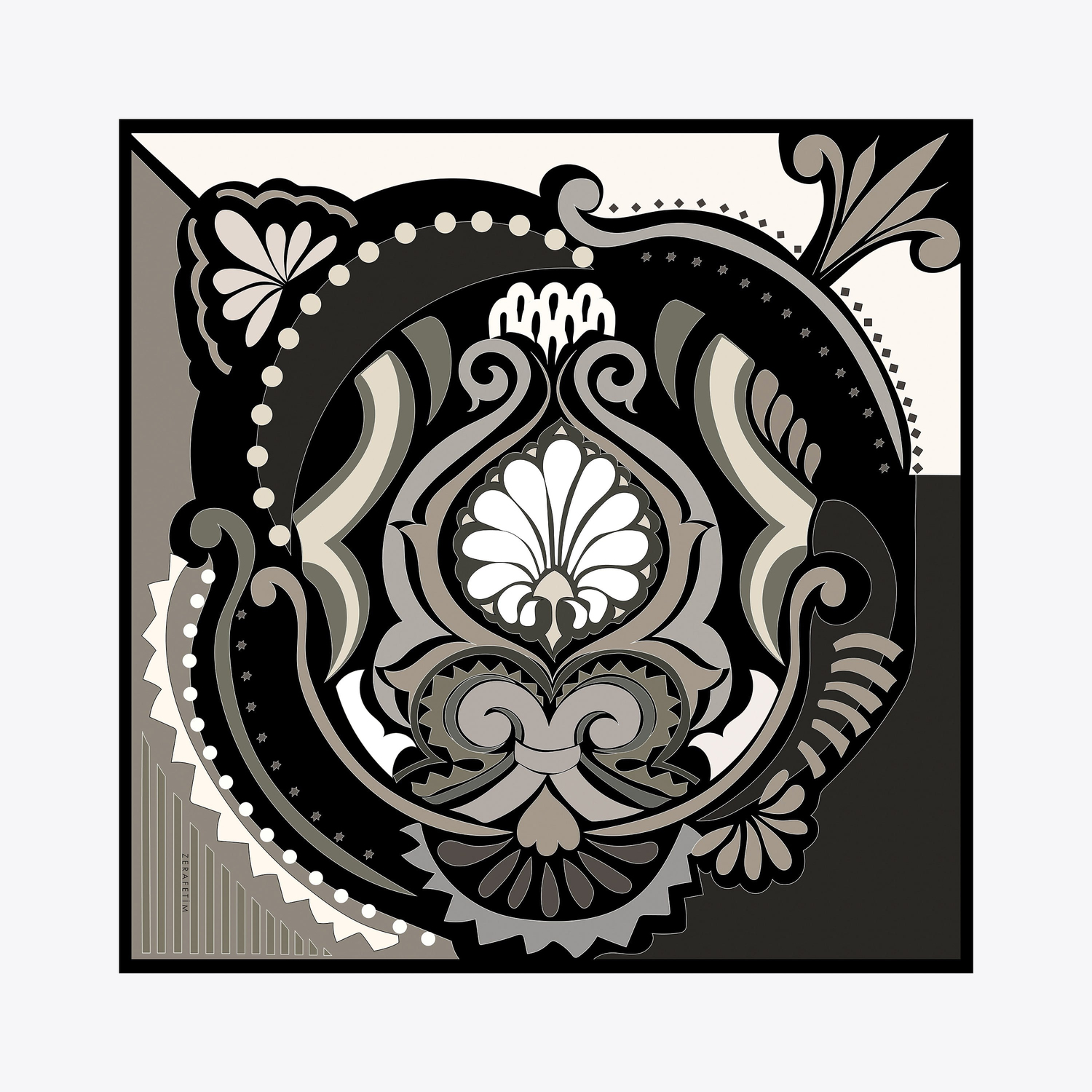 Damask Desen İpek Twill Eşarp