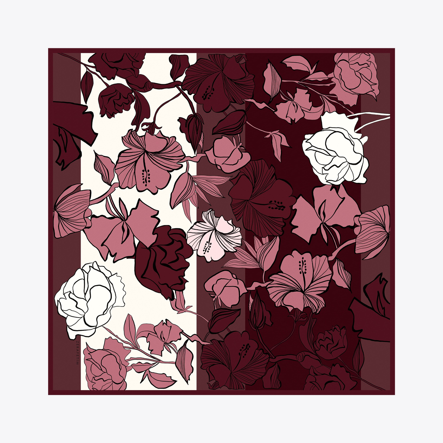 Flora Desen İpek Twill Eşarp