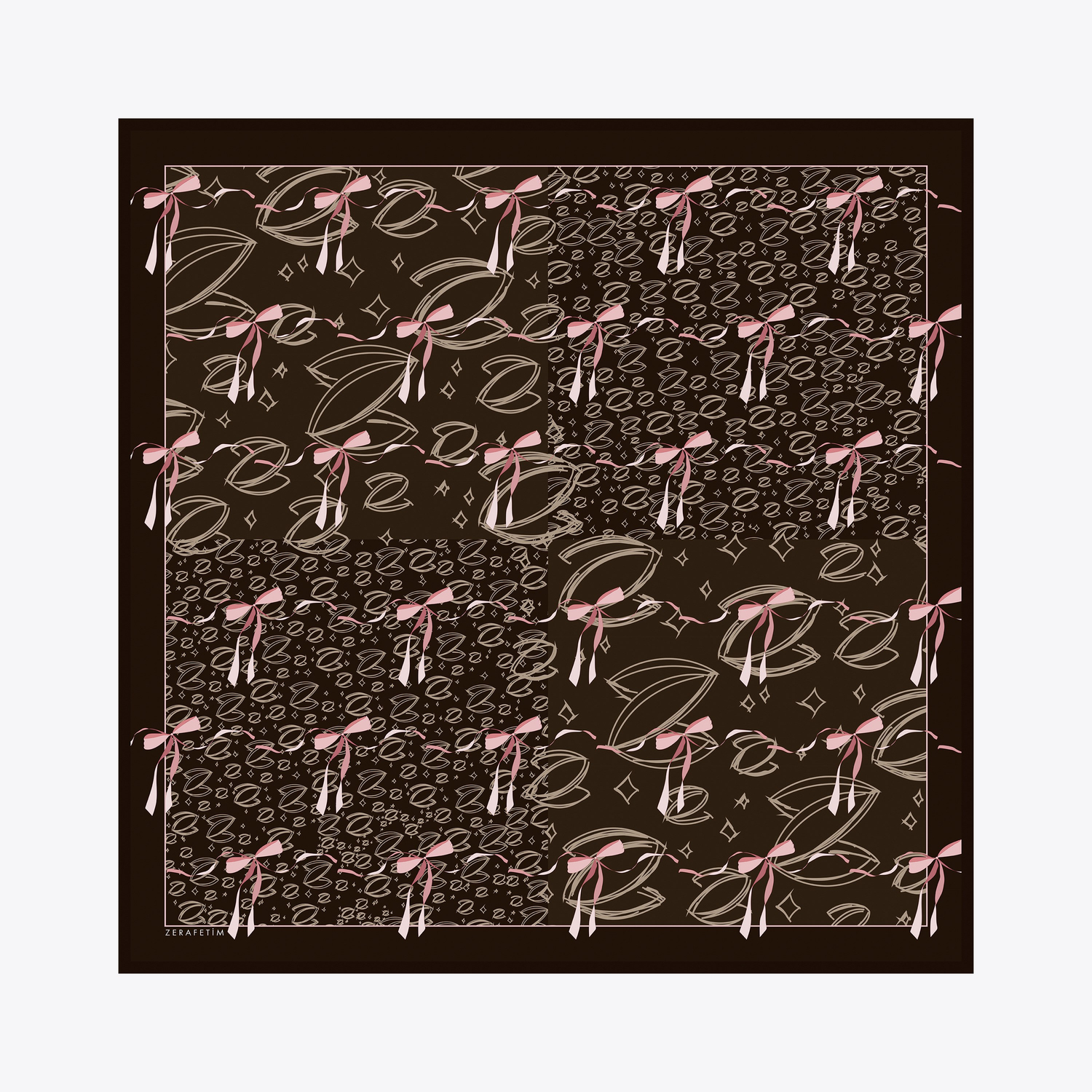 Kurdele Z Logo Desen İpek Twill Eşarp