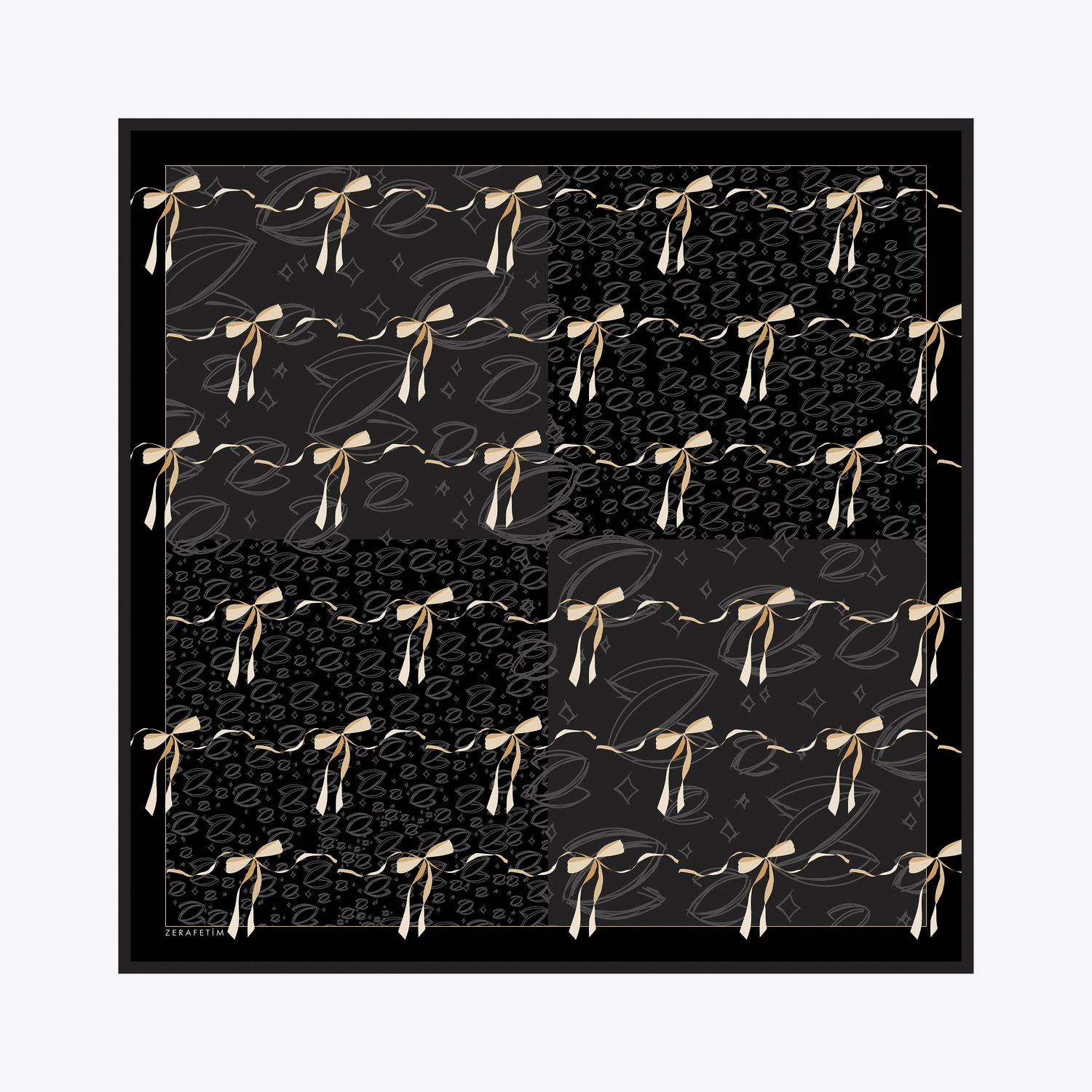 Kurdele Z Logo Desen İpek Twill Eşarp