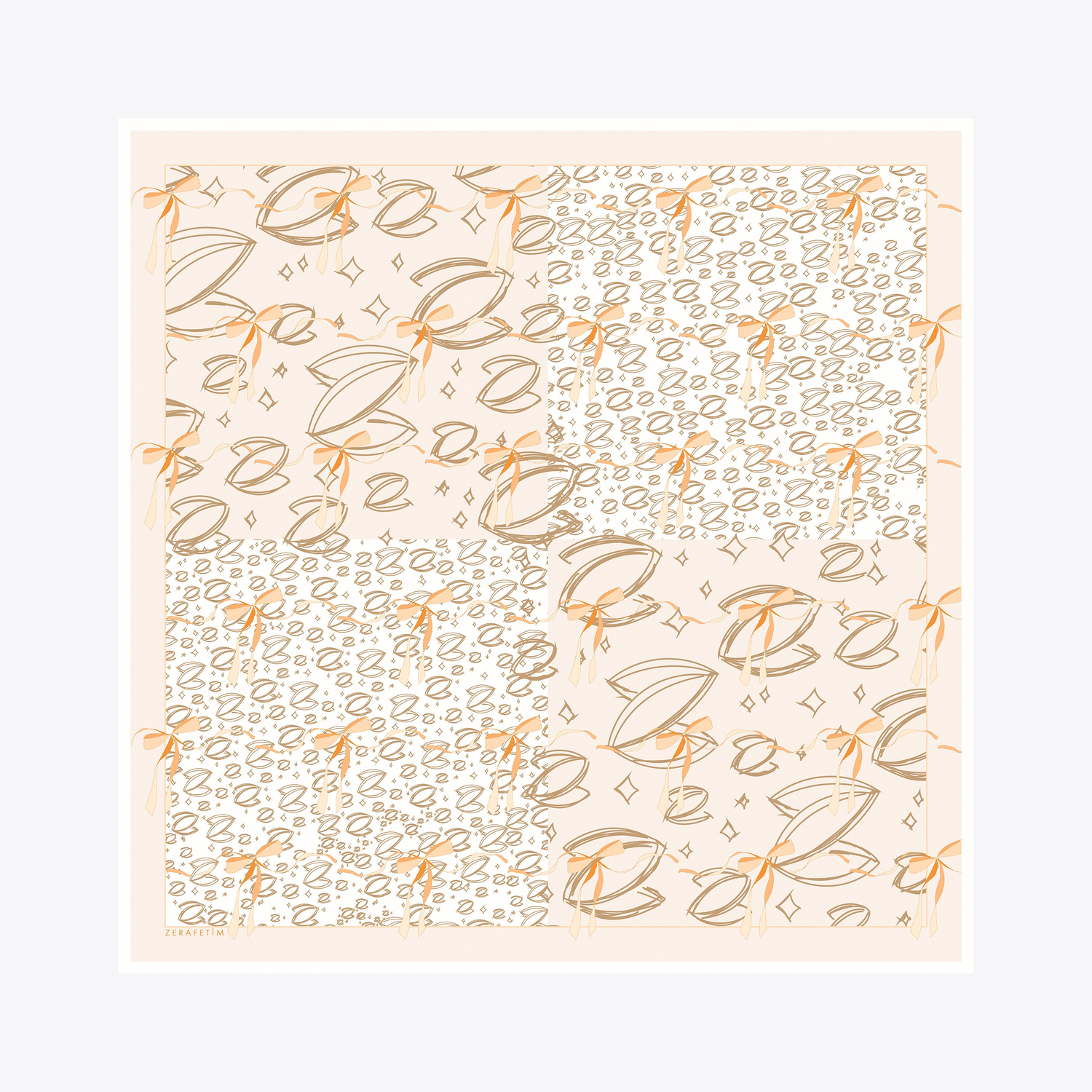 Kurdele Z Logo Desen İpek Twill Eşarp