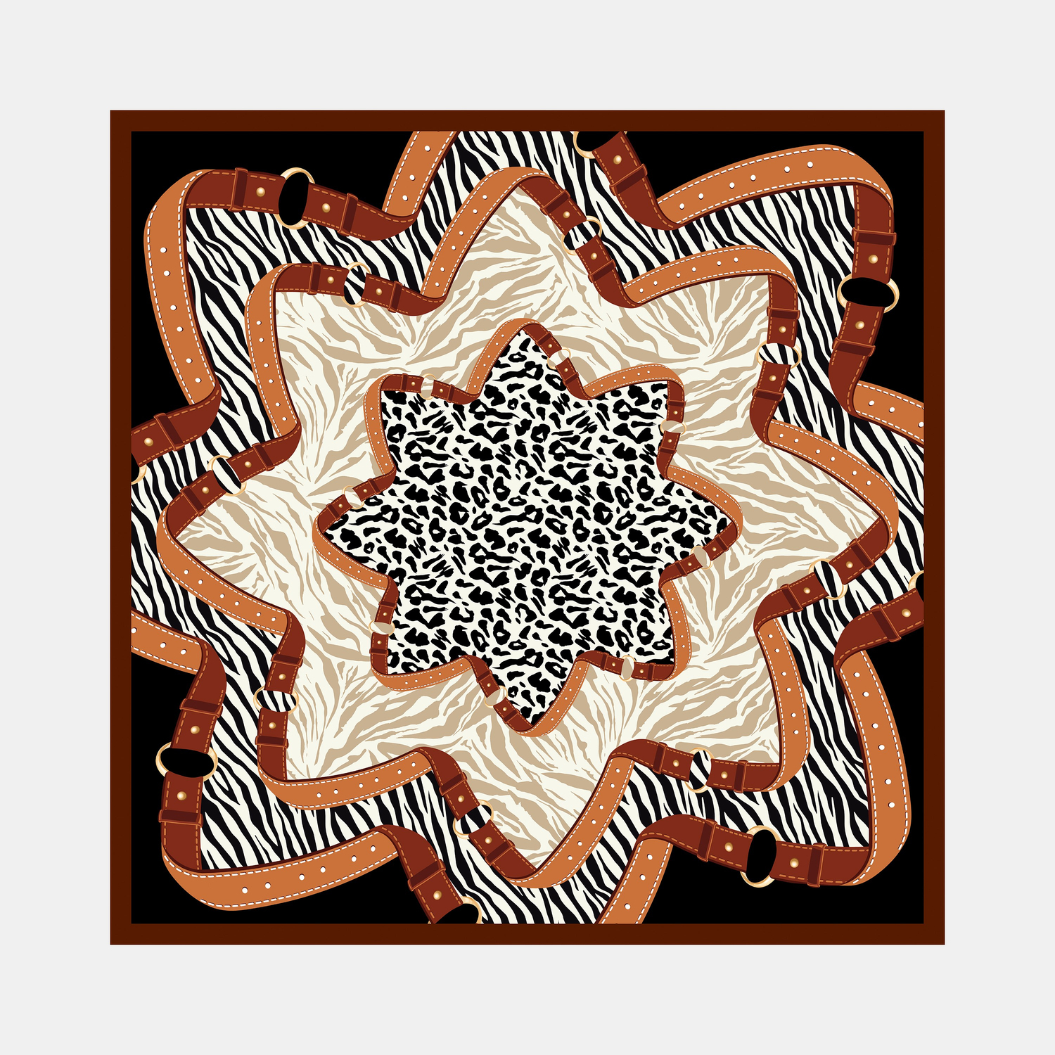 Leopar Kemer Desen İpek Twill Eşarp