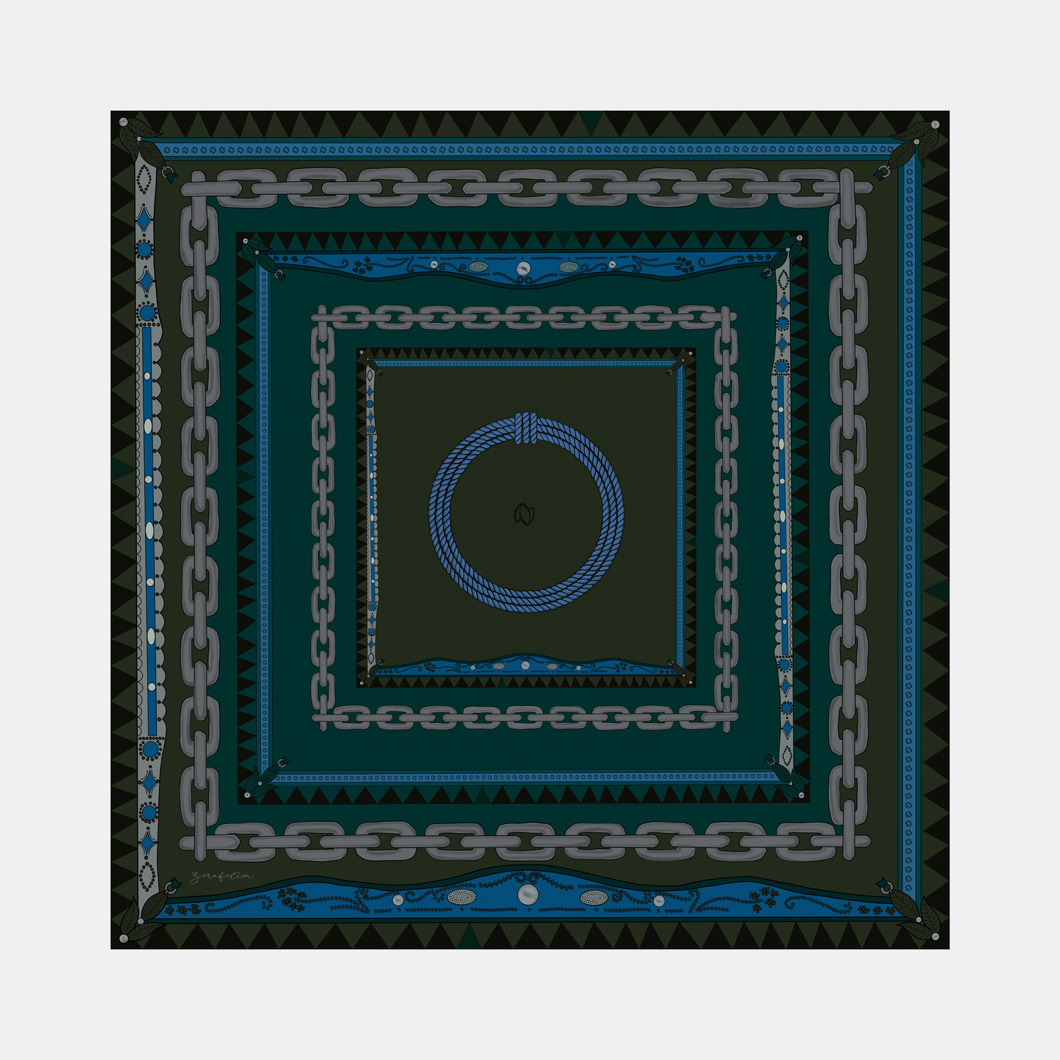 Otantik Desen İpek Twill Eşarp