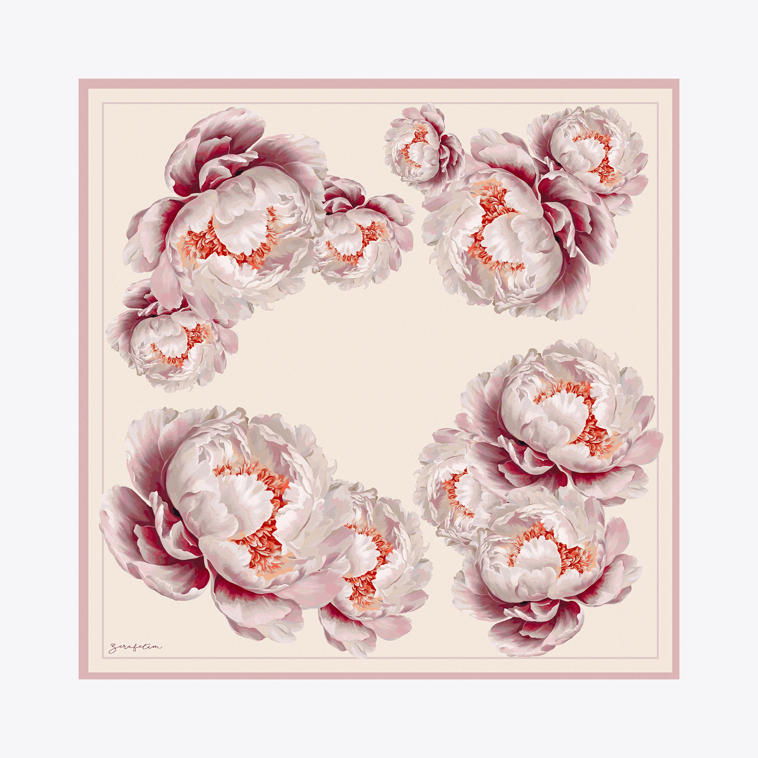 Peony Desen İpek Twill Eşarp