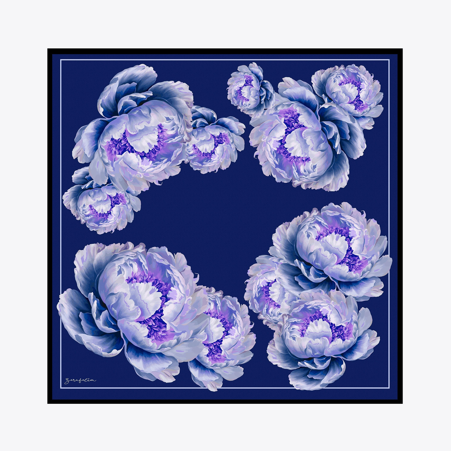 Peony Desen İpek Twill Eşarp