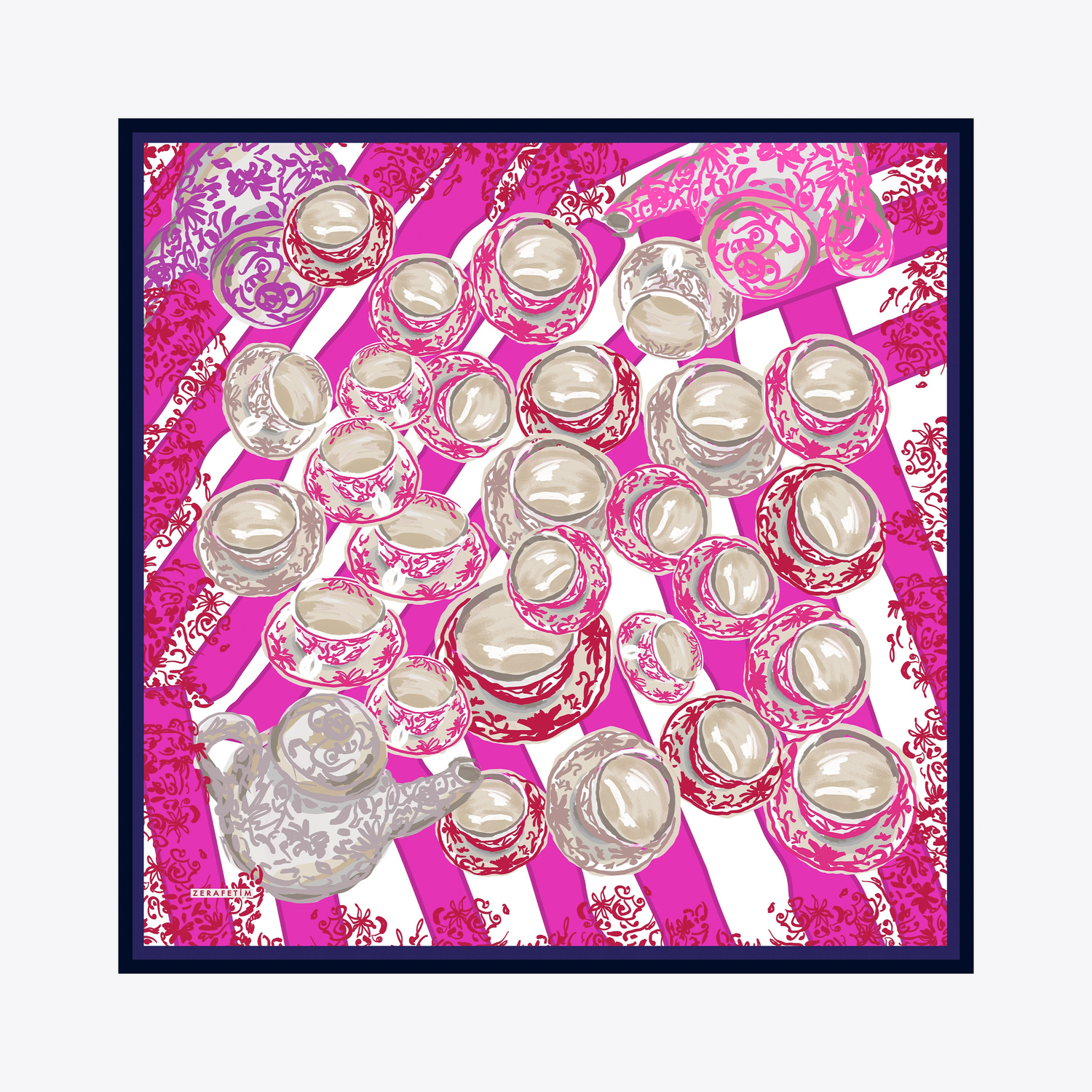 Tea Cup Desen İpek Twill Eşarp