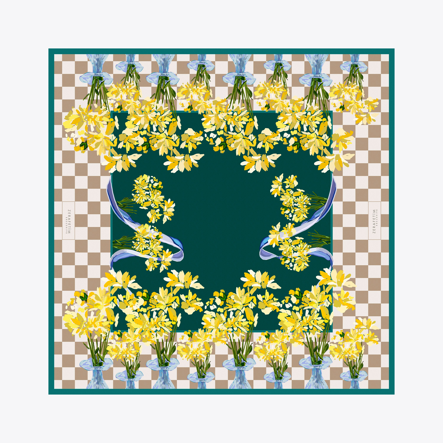 Vase Desen Exclusive İpek Twill Eşarp