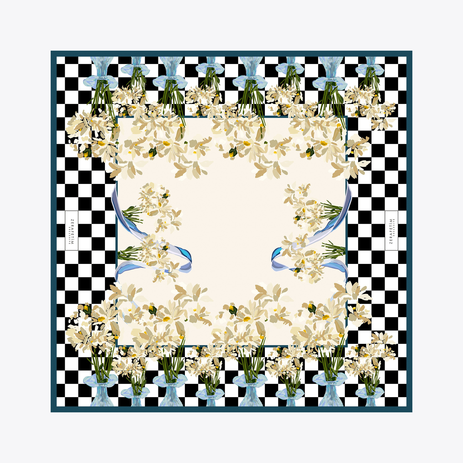 Vase Desen Exclusive İpek Twill Eşarp