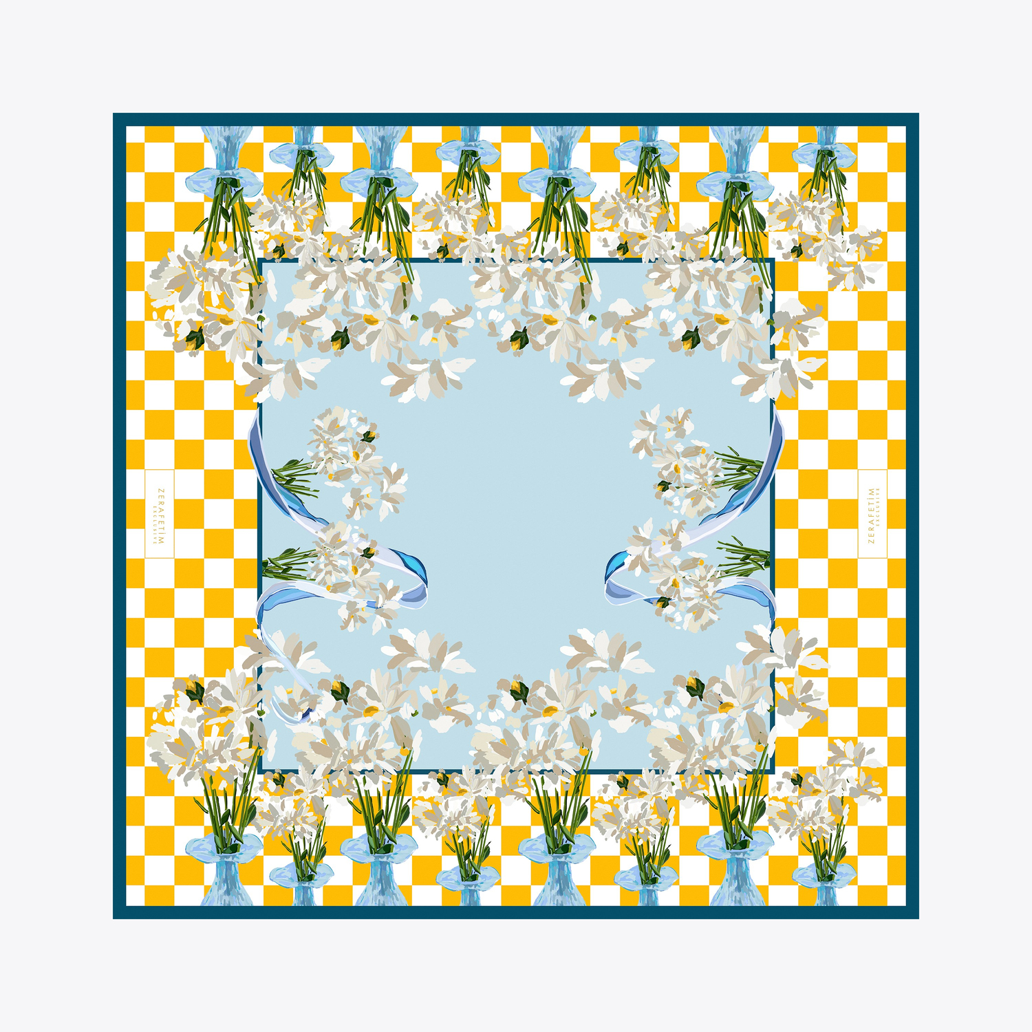 Vase Desen Exclusive İpek Twill Eşarp
