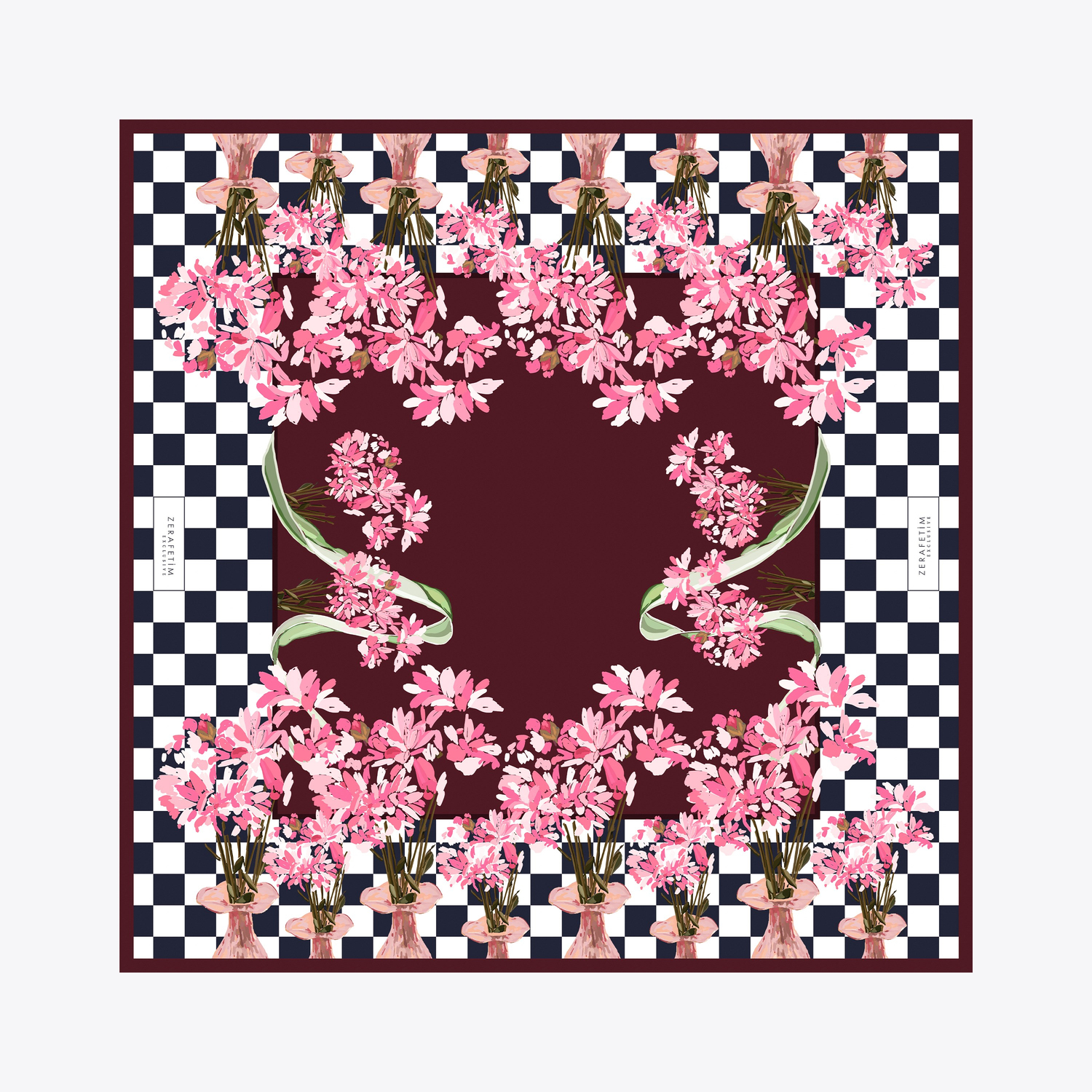 Vase Desen Exclusive İpek Twill Eşarp