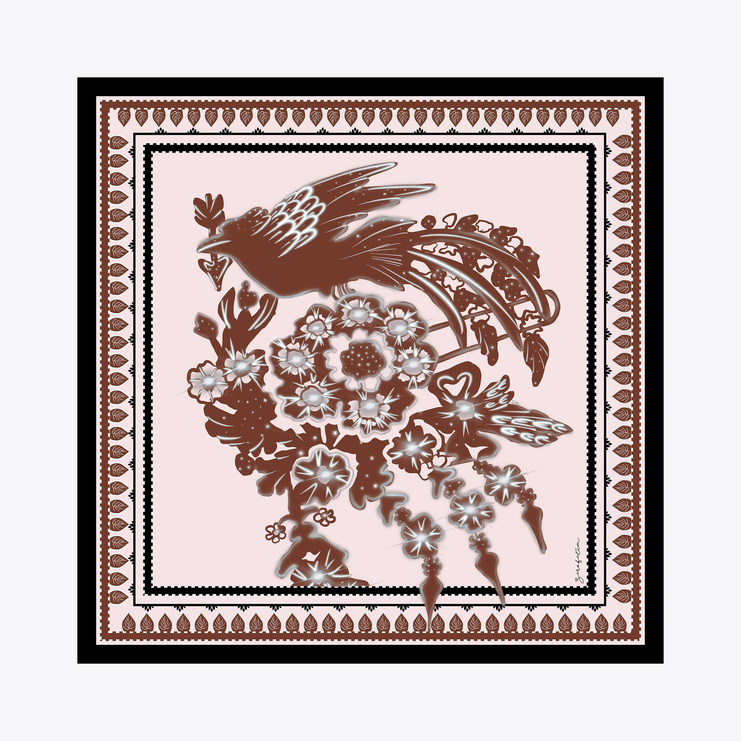 Zümrüdüanka Desen İpek Twill Eşarp