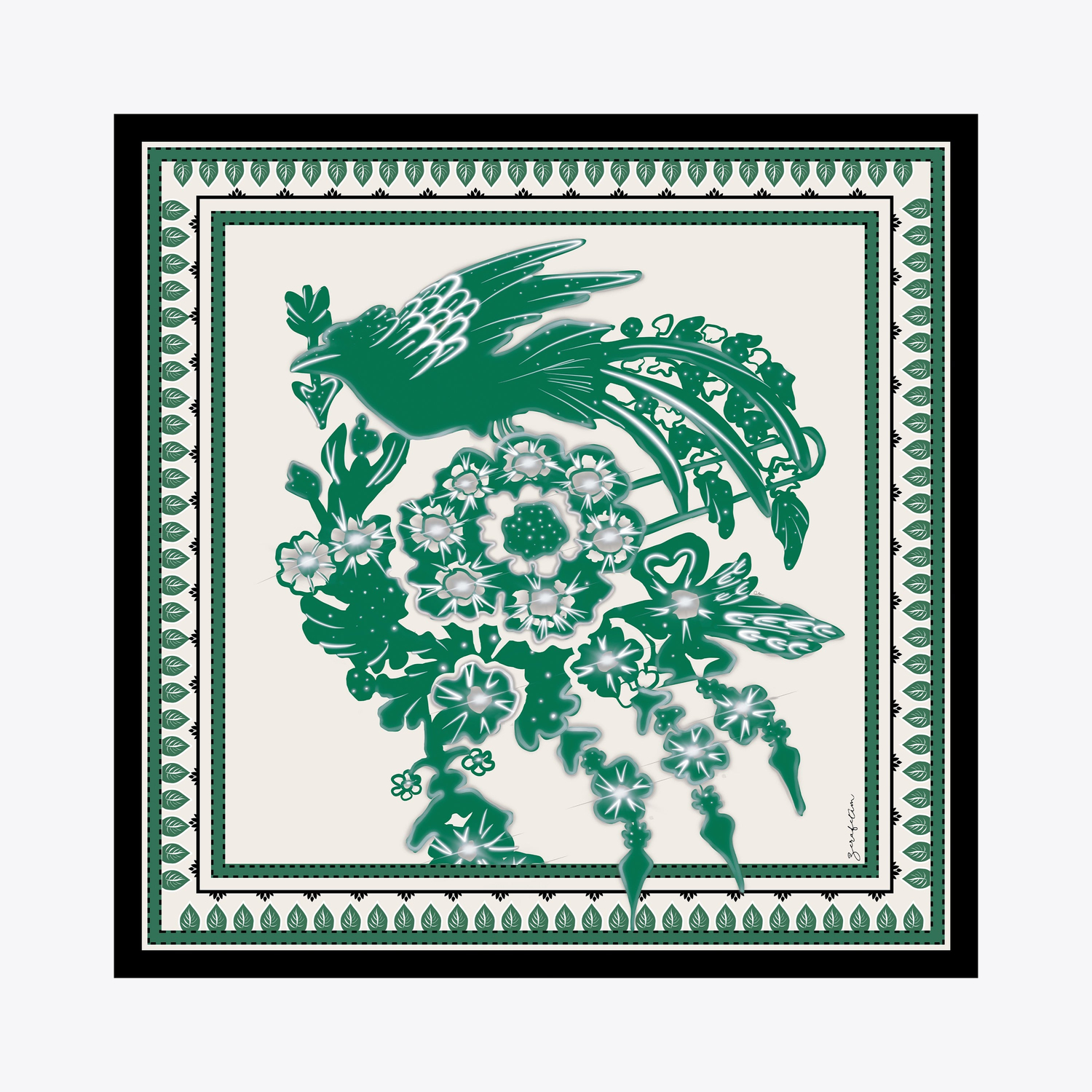 Zümrüdüanka Desen İpek Twill Eşarp