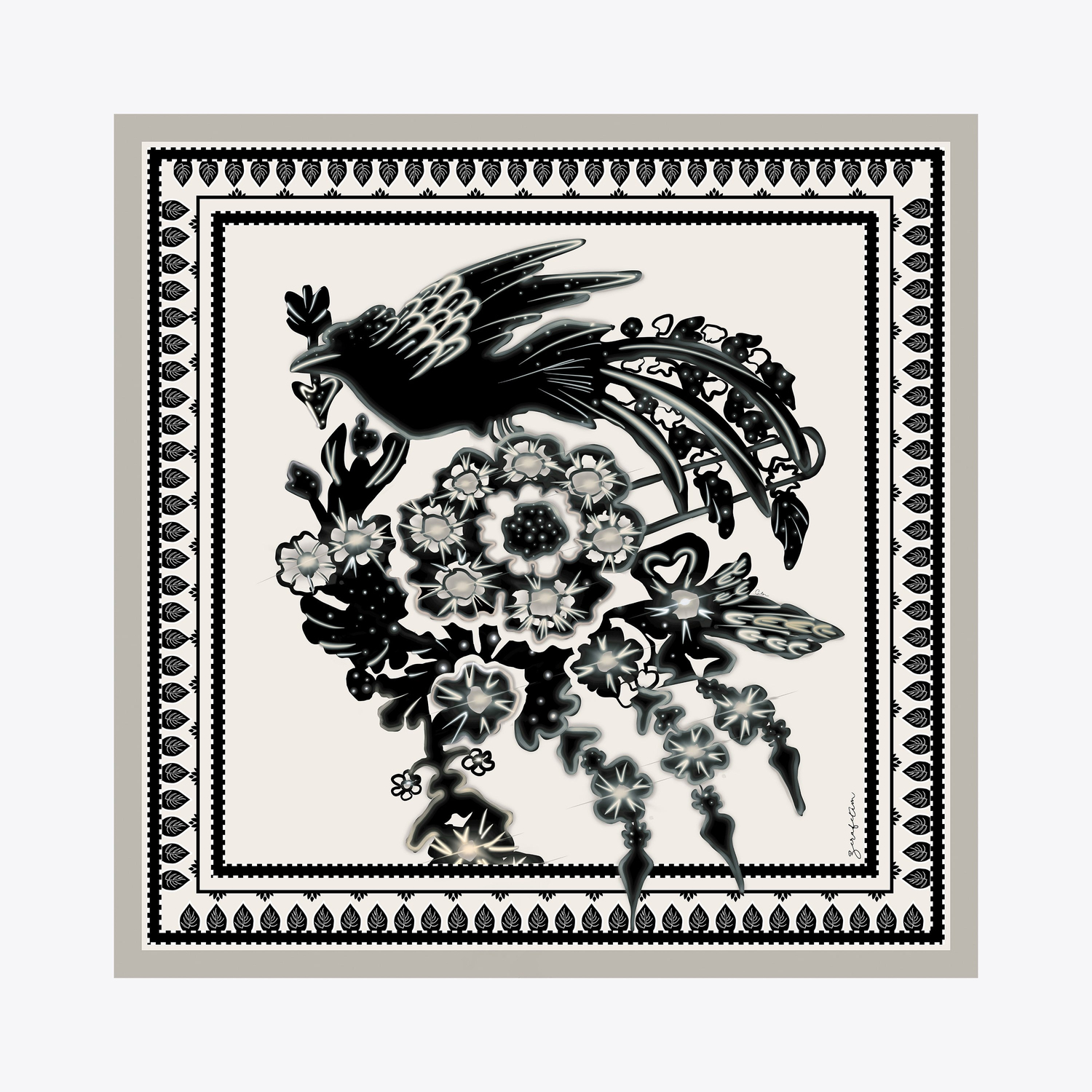 Zümrüdüanka Desen İpek Twill Eşarp