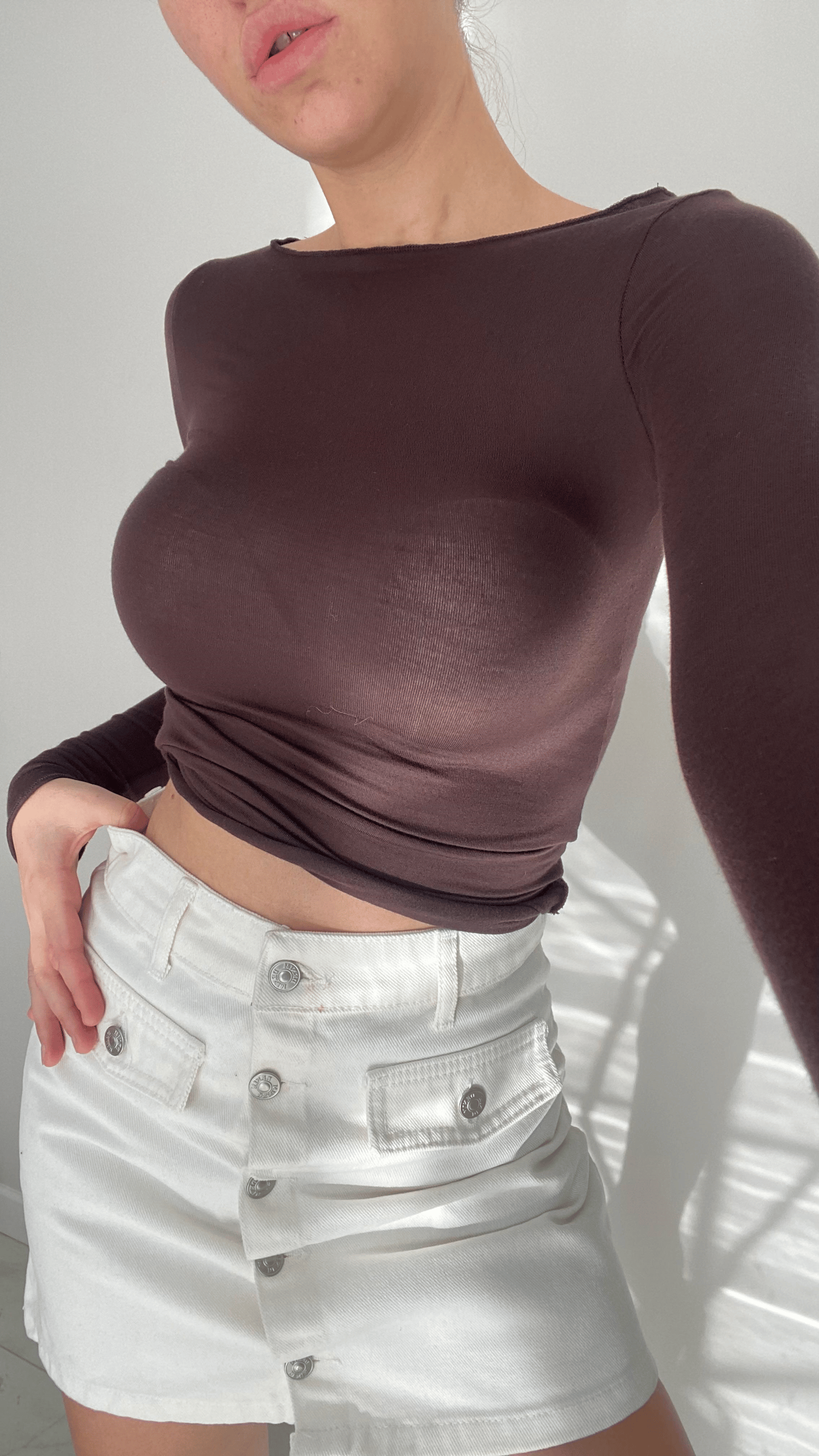 Acıkahve Kayık Yaka Ultrasoft Kaşmir Bluz
