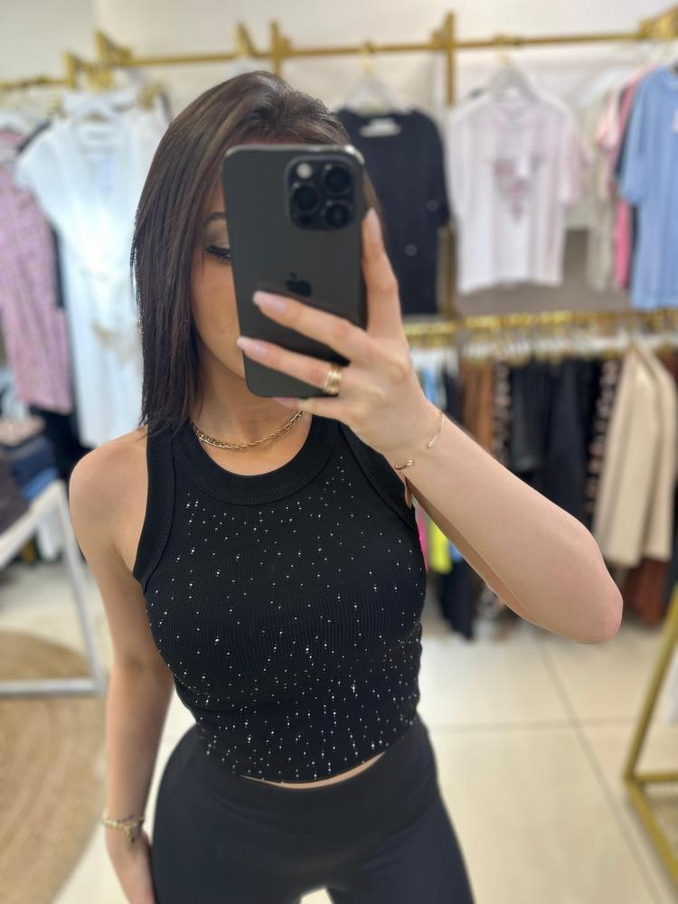 Siyah parlak taşlı premium atlet