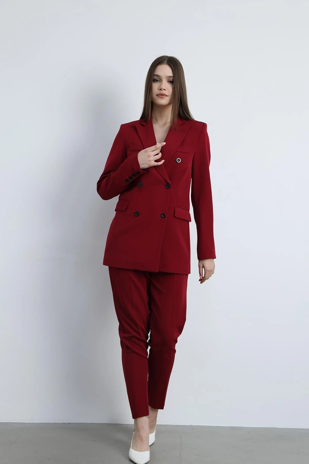 Aria Düğmeli Blazer Ceket Bordo