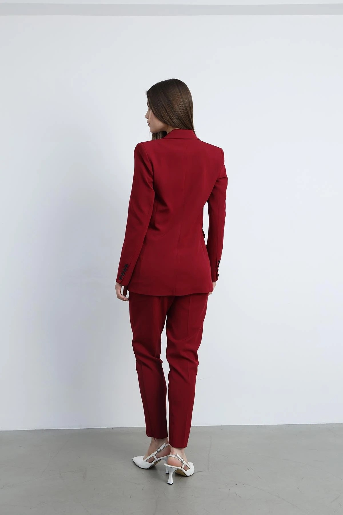 Aria Düğmeli Blazer Ceket Bordo