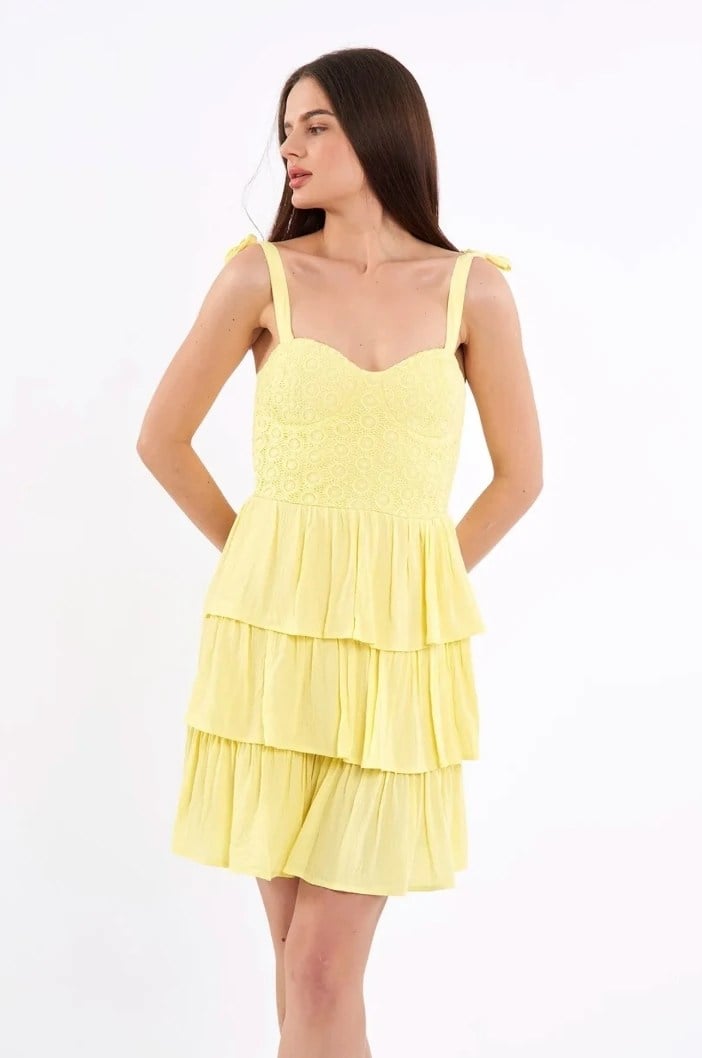 Askılı Mini Elbise Sarı