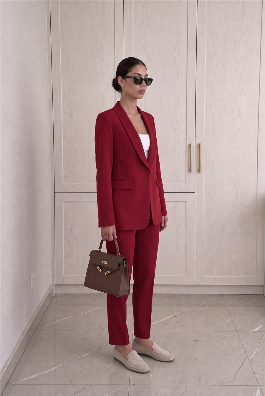 Bordo Klasik Blazer Ceket ve Kumaş Pantolon Takım