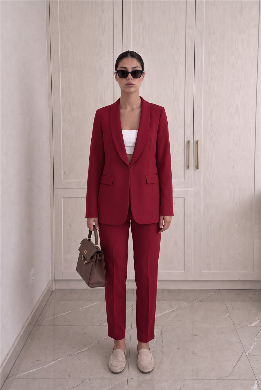 Bordo Klasik Blazer Ceket ve Kumaş Pantolon Takım