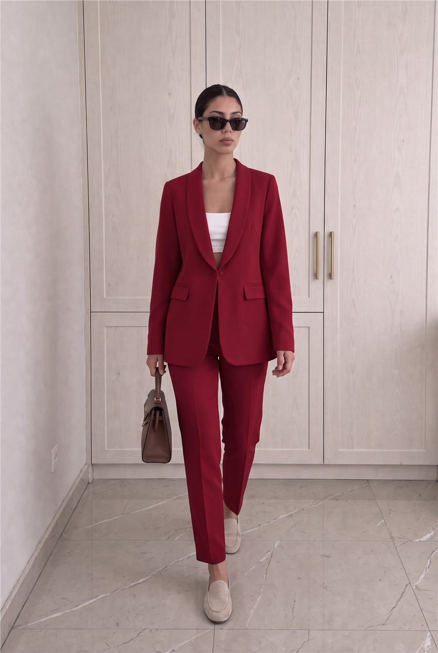 Bordo Klasik Blazer Ceket ve Kumaş Pantolon Takım