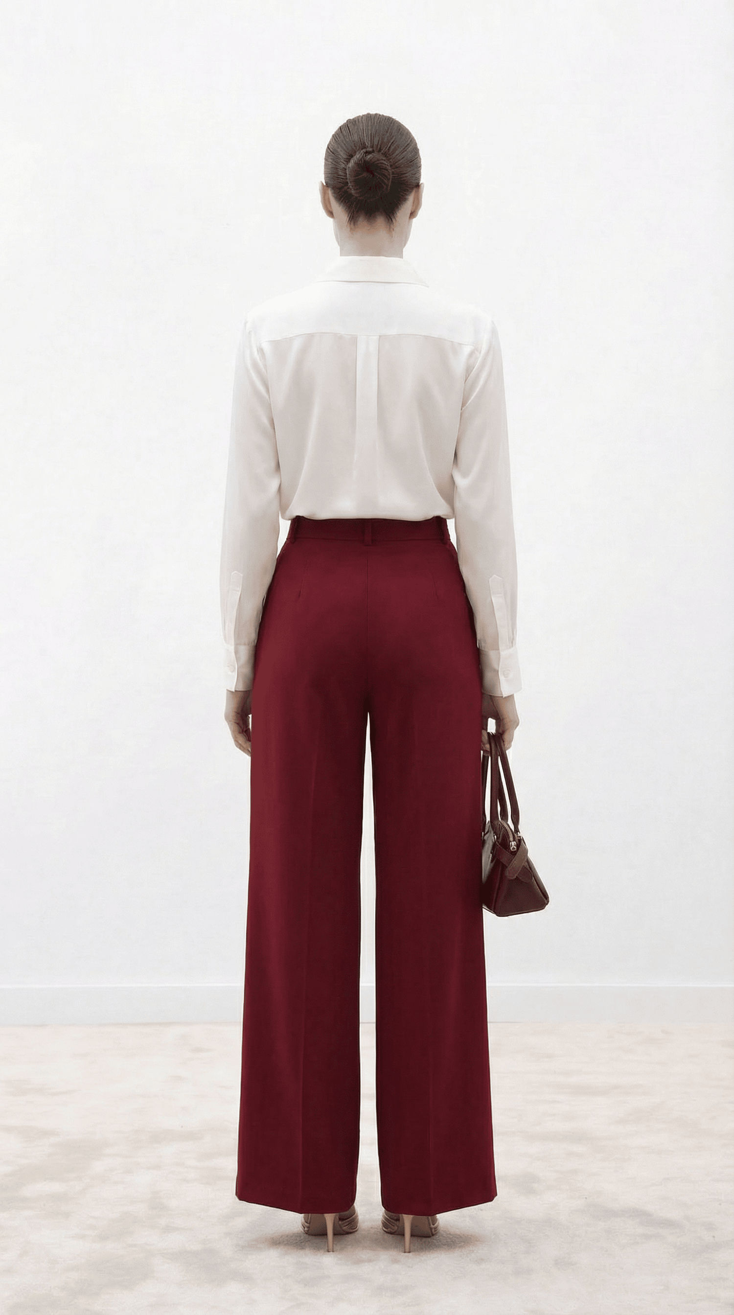 Bordo Yüksek Bel Pilili Wide Leg/Geniş Paça Dokuma Pantolon 25SWS5924 Palazzo