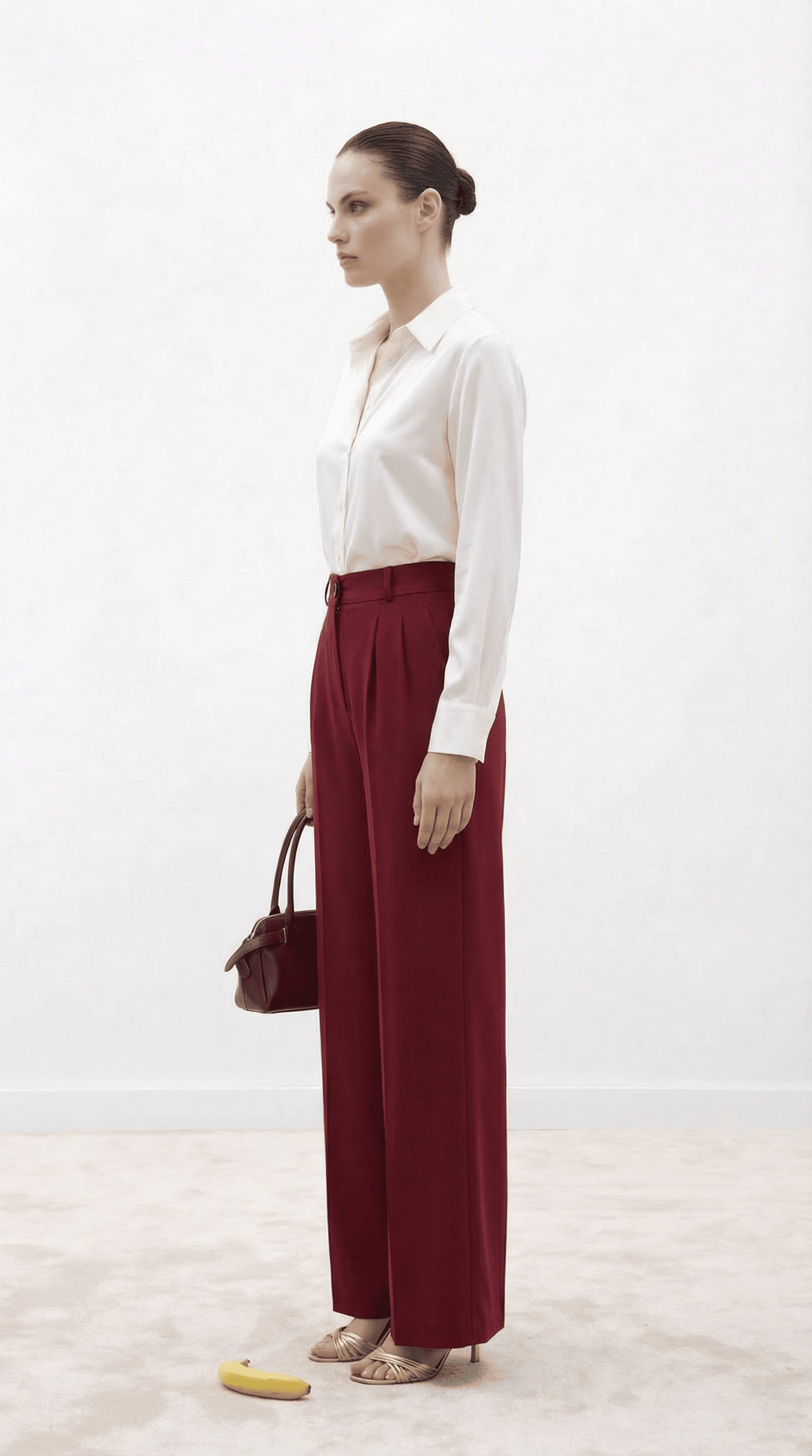 Bordo Yüksek Bel Pilili Wide Leg/Geniş Paça Dokuma Pantolon 25SWS5924 Palazzo