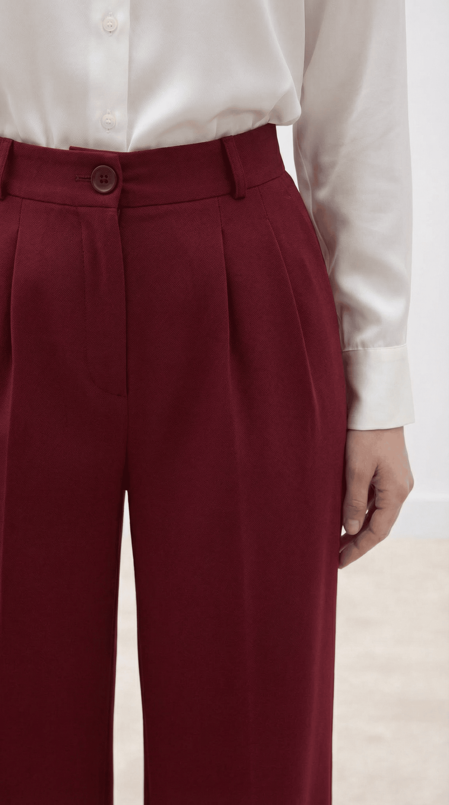 Bordo Yüksek Bel Pilili Wide Leg/Geniş Paça Dokuma Pantolon 25SWS5924 Palazzo