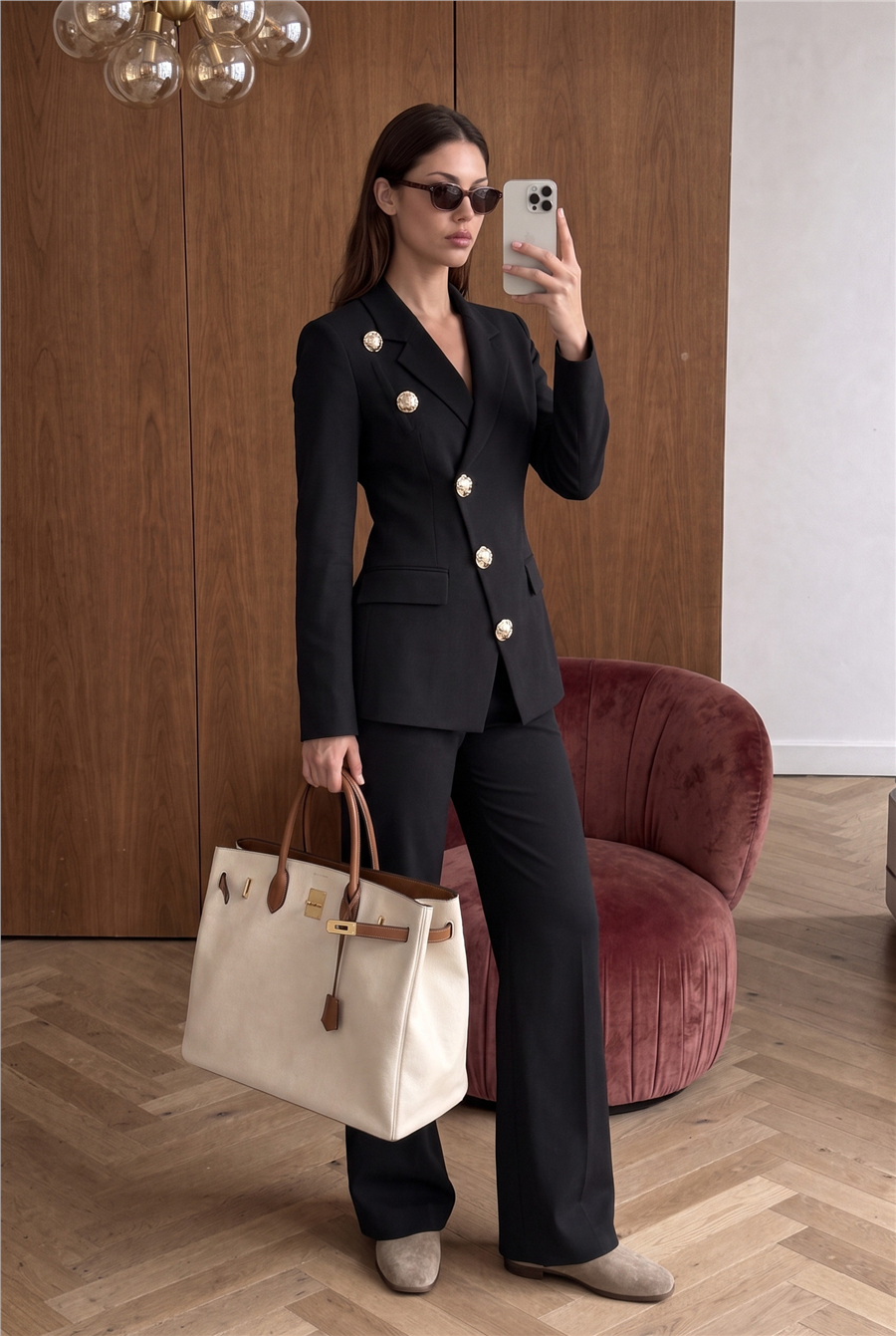 Celeste Gold Button Blazer Takım Siyah